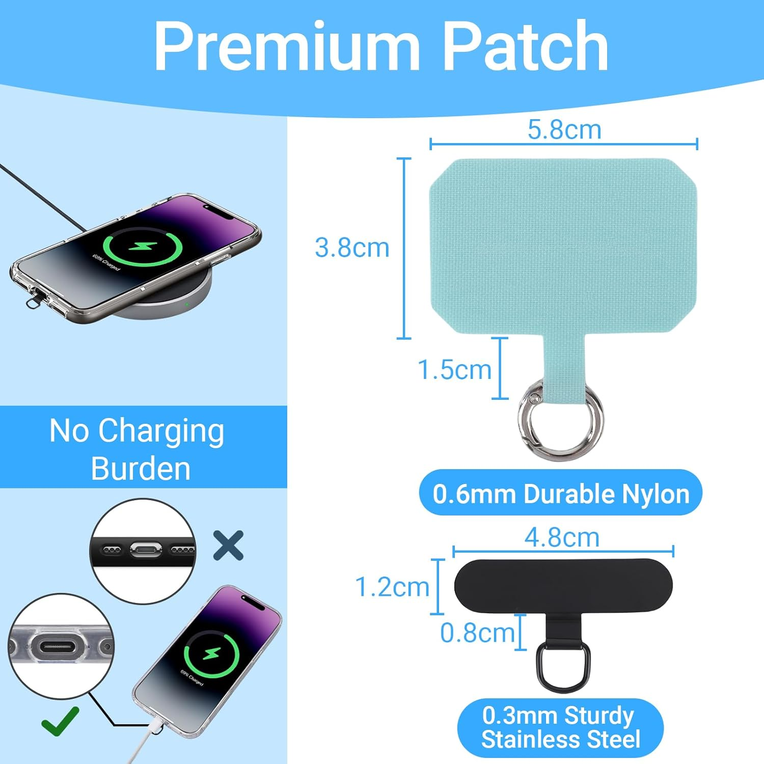 Segus Mobile Phone Chain Universal, 1 Piece 6 Mm Mobile Phone Strap, Mobile Phone Chain for Hanging, Mobile Phone Lanyard with 2 Pieces Universal Patch, Adjustable and Removable, Mobile Phone Cord For