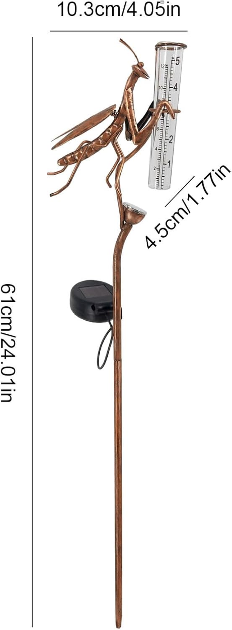 LED Lights Rain Gauge | Solar Powered Lighted Rain Gauge,Multi-Functional Decorative, Mantis Shape Measure for Garden image number 5