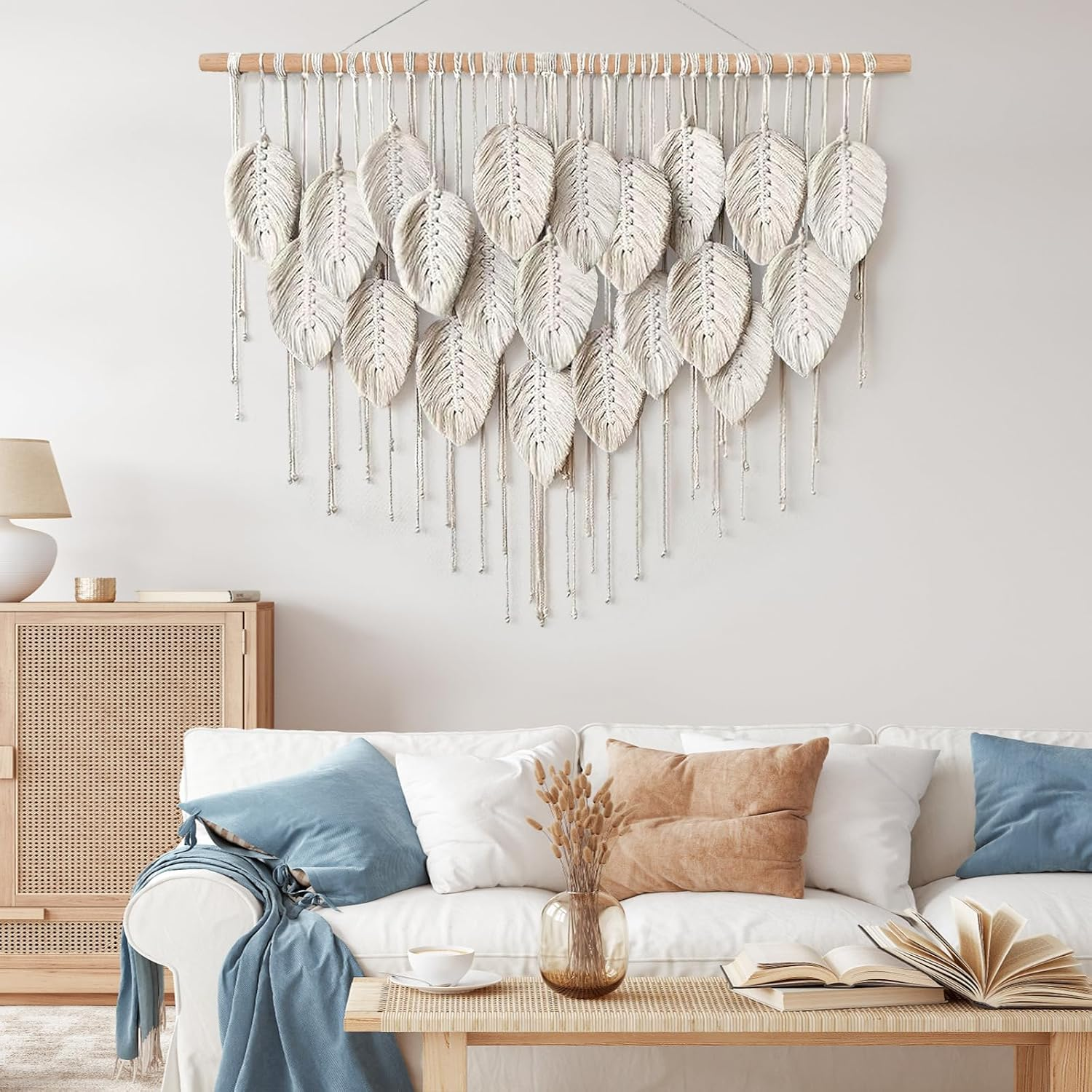 LOMOHOO Macrame Wall Hanging Boho Beige Leaves Tapestry Bohemian Handmade Woven Wall Art Decoration for Bedroom Living Room Apartment Dorm Gallery Perfect Handmade Gift Ideas image number 3