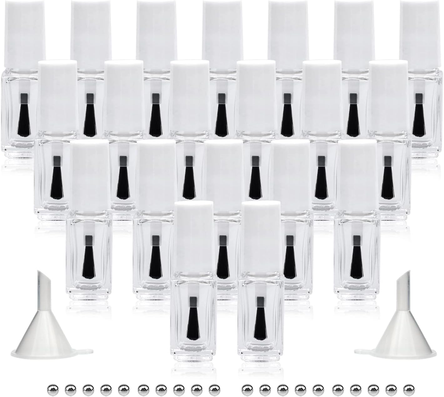 Agidea Empty Nail Polish Bottles with round Brush 5ML, 20Pack Small Empty Glass Refillable Nail Polish Containers with Mixing Balls & Funnels (White) image number 1