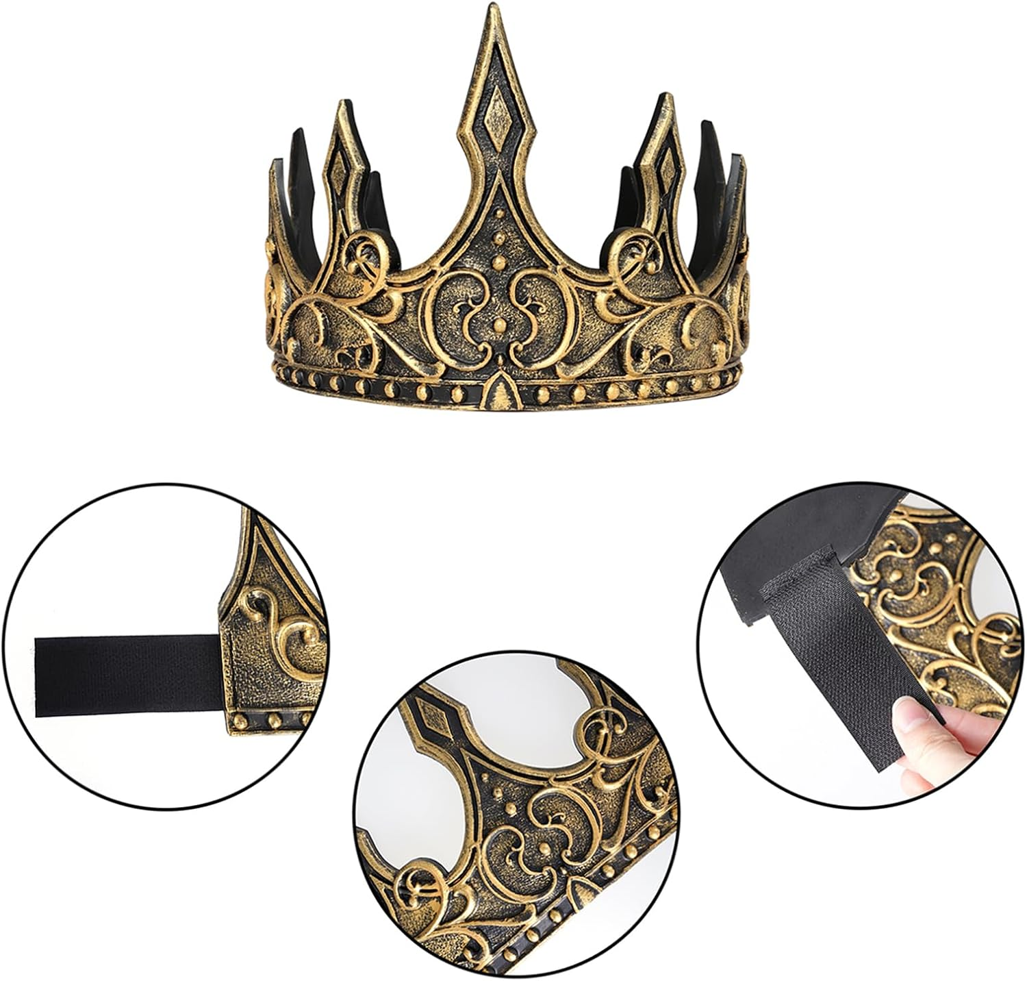 OJIOUI 1Pcs King Crown Props Adjustable Royal Crown Medieval King Costume Accessories for Halloween Cosplay image number 3