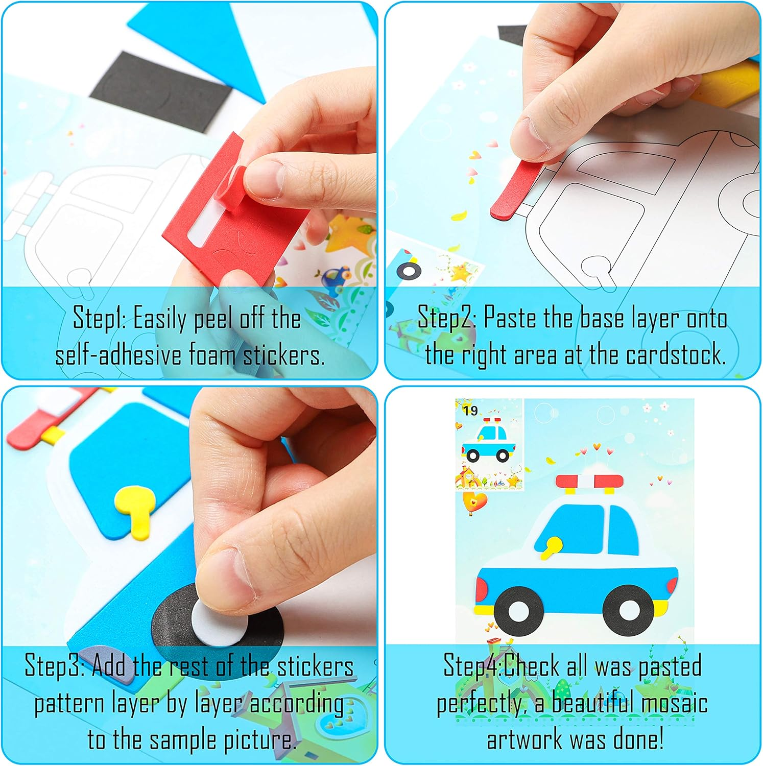 MALLMALL6 20Pcs Mosaic Sticker Art Kits for Kids Toddler Unisex image number 2