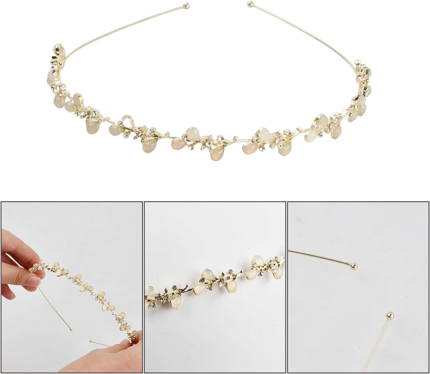 Wisebom 1 Piece Bridal Wedding Headband Light Gold Wedding Hair Band Elegant Bridal Headband with Rhinestone Communion Confirmation Hair Accessories for Birthday Anniversary Valentine'S Day Golden image number 1