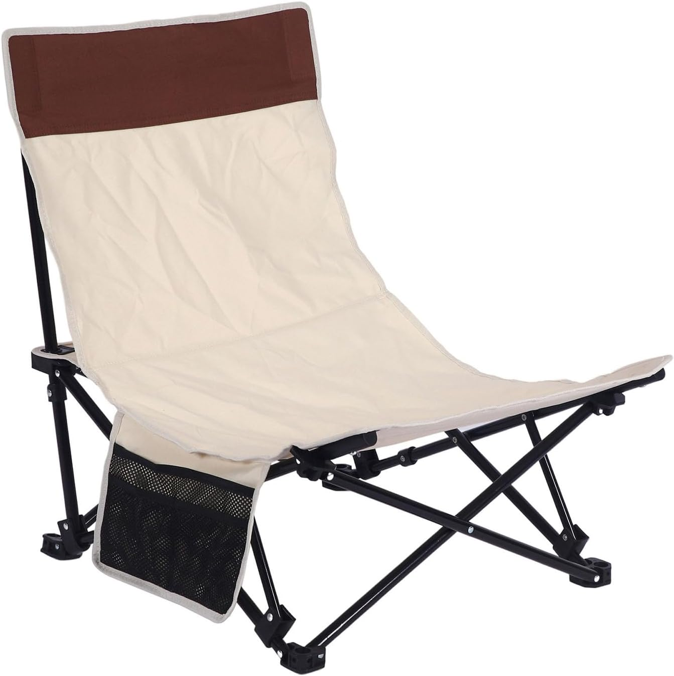 Reclining Back Beach Chair, Rugged Beach Chair Multifunctional Durable for Patio - Black image number 7
