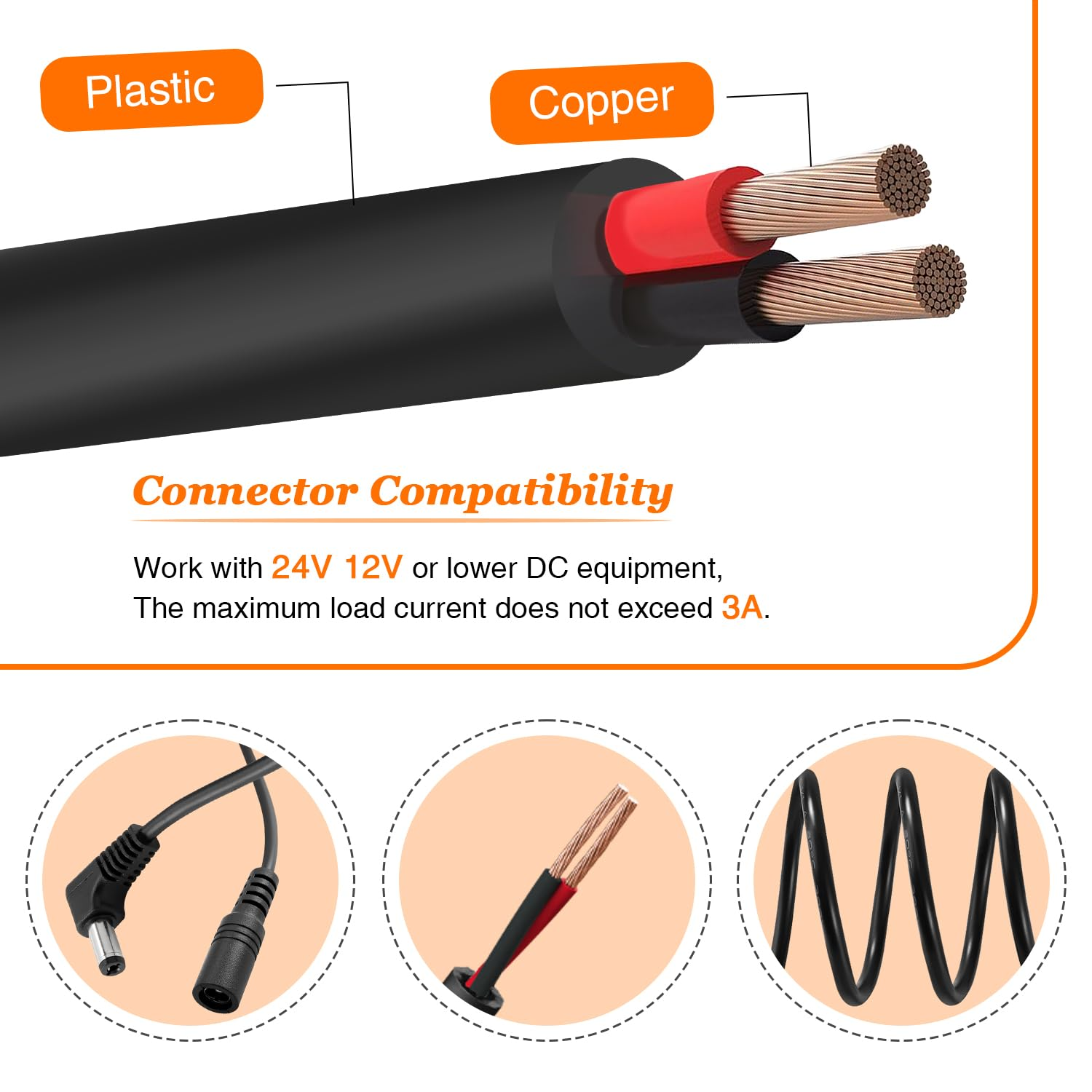 KUOQIY 2 PCS 2M 5.5X2.1 Mm 24V 12V DC Power Extension Cable, Right Angle Male to Female Power Extension 22AWG, for CCTV Security Cameras, Router, Black image number 3