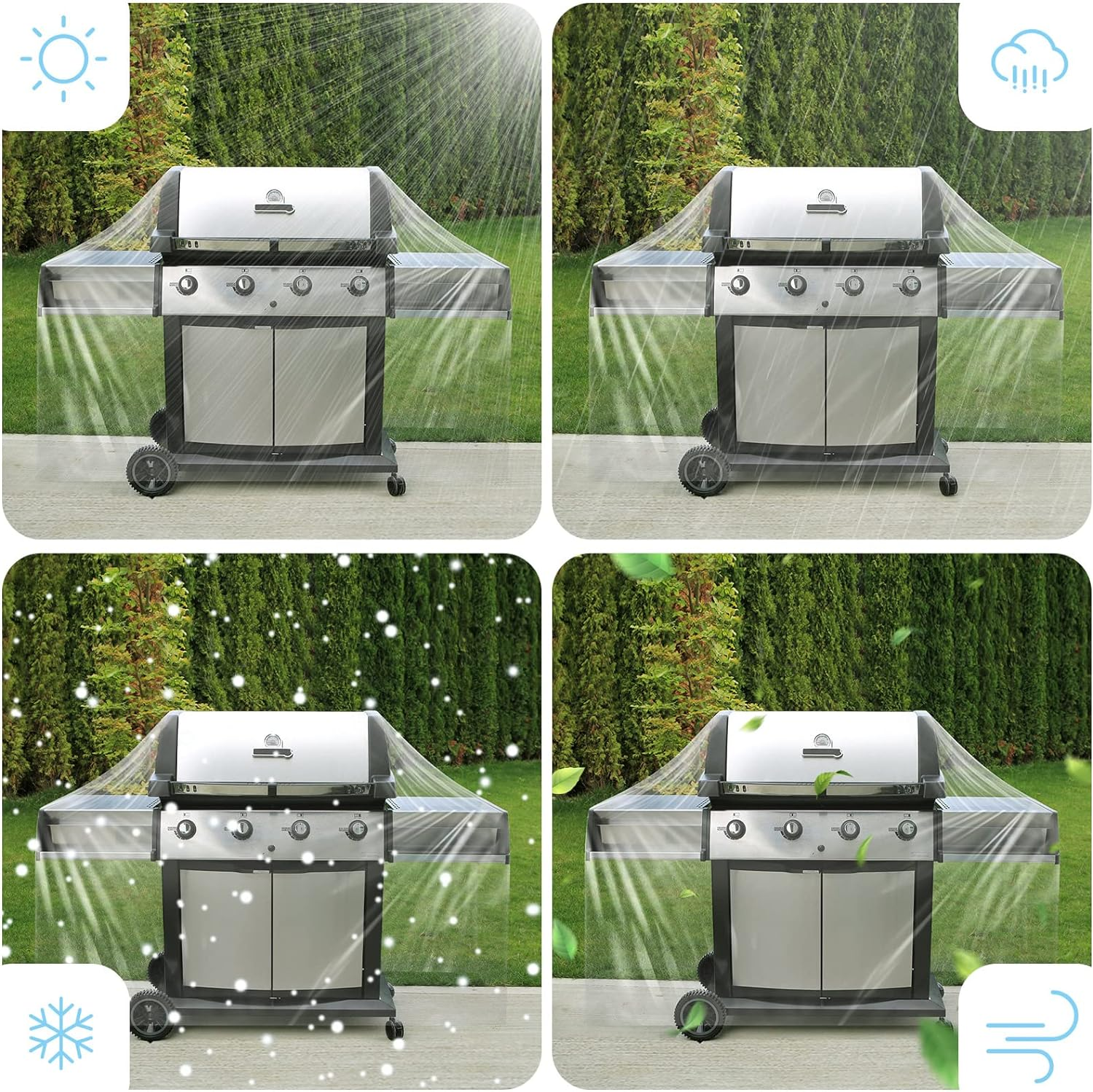 Hoolerry 60 Inch Clear BBQ Grill Barbecue Cover Plastic Heavy Duty Waterproof Outdoor Furniture Cover UV Resistant for Charbroil Grills and More image number 6
