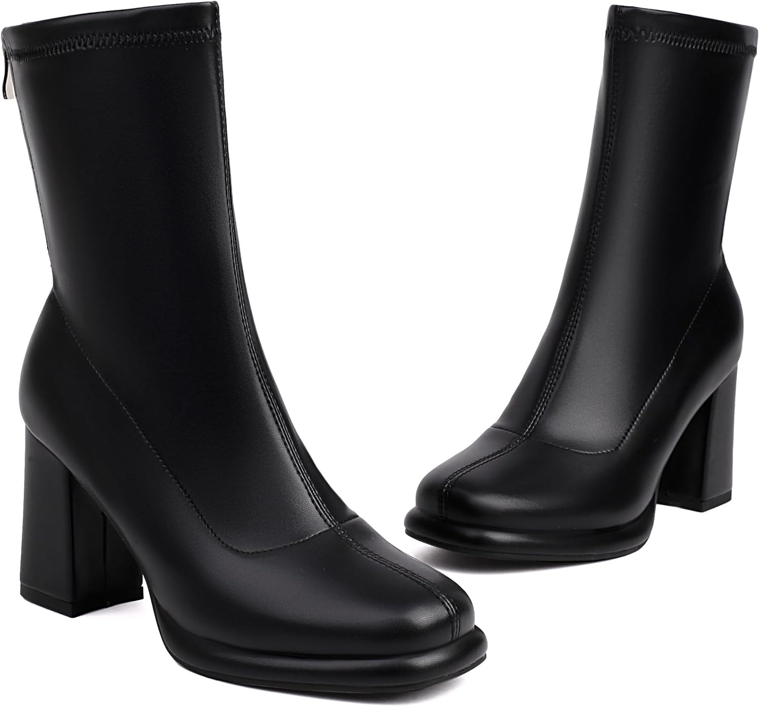 Onewus Trendy Women'S Chunky Heel Versatile Solid Color Boots Comfortable round Toe Design image number 4