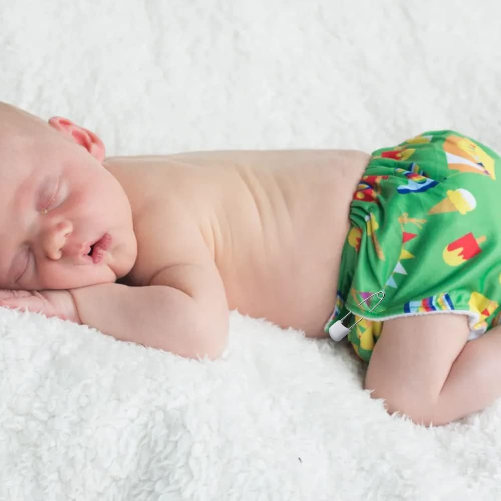 12 Baby Nappy Safety Pins, 2.2 Inch Diaper Plastic Push-In Pins, 55Mm Durable Head Fasteners with Safety Lock Closures, Stainless Steel, Ideal for Terry Squares, Flat and Prefold Nappies (12 Pack) image number 3