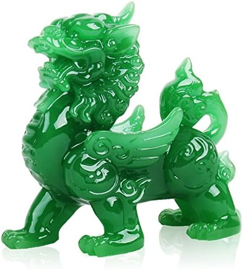 Wenmily Feng Shui Green Pi Yao/Pi Xiu Wealth Porsperity Statue + Free Prosperity Protection Set of 5 Lucky Charm Ancient Coins on Red String,Feng Shui Decor image number 2