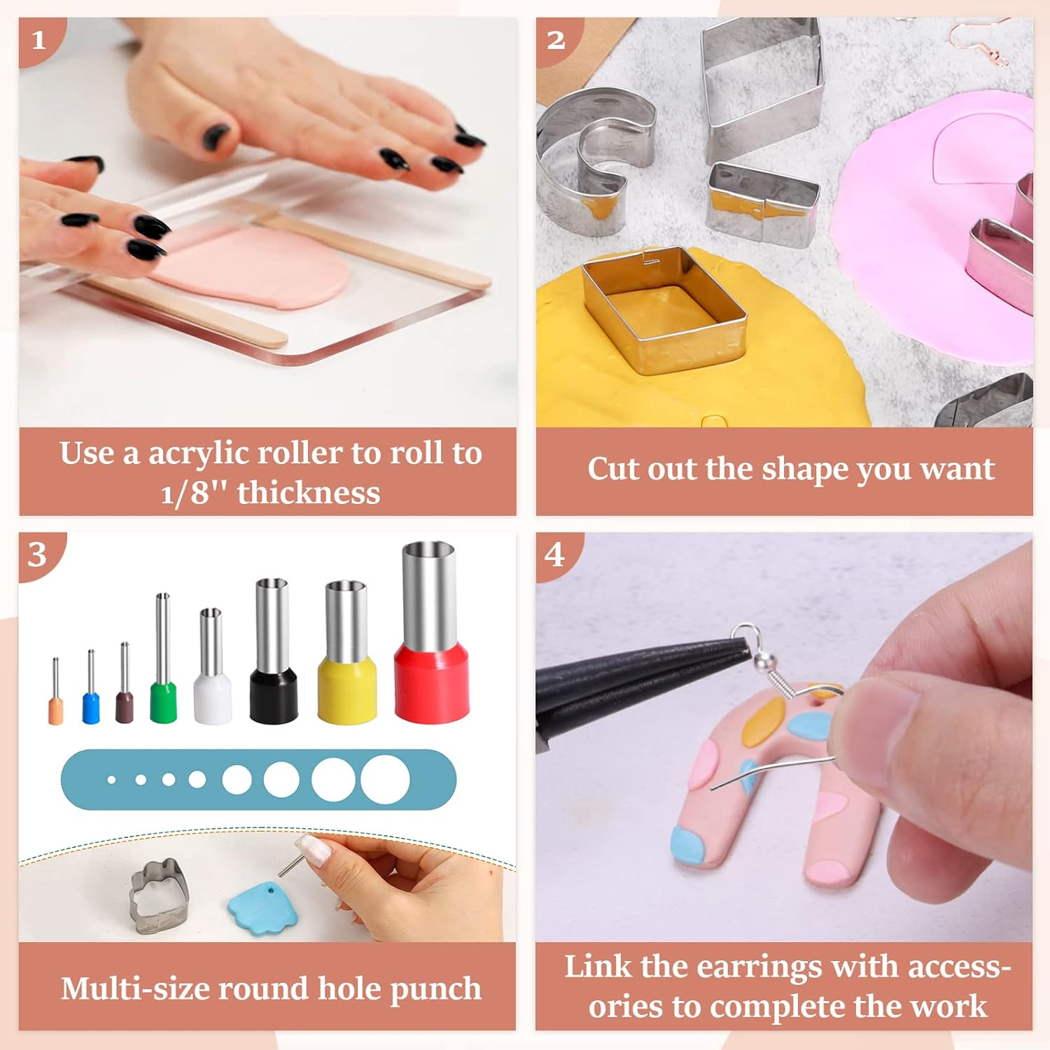 Caydo Polymer Clay Earring Making Kit with 3 Layer Storage Box, 30 Earring Cutters, 24 Colors, 8 Circle Cutters, Clay Tools and Earring Accessories for Clay Earrings Jewelry Making