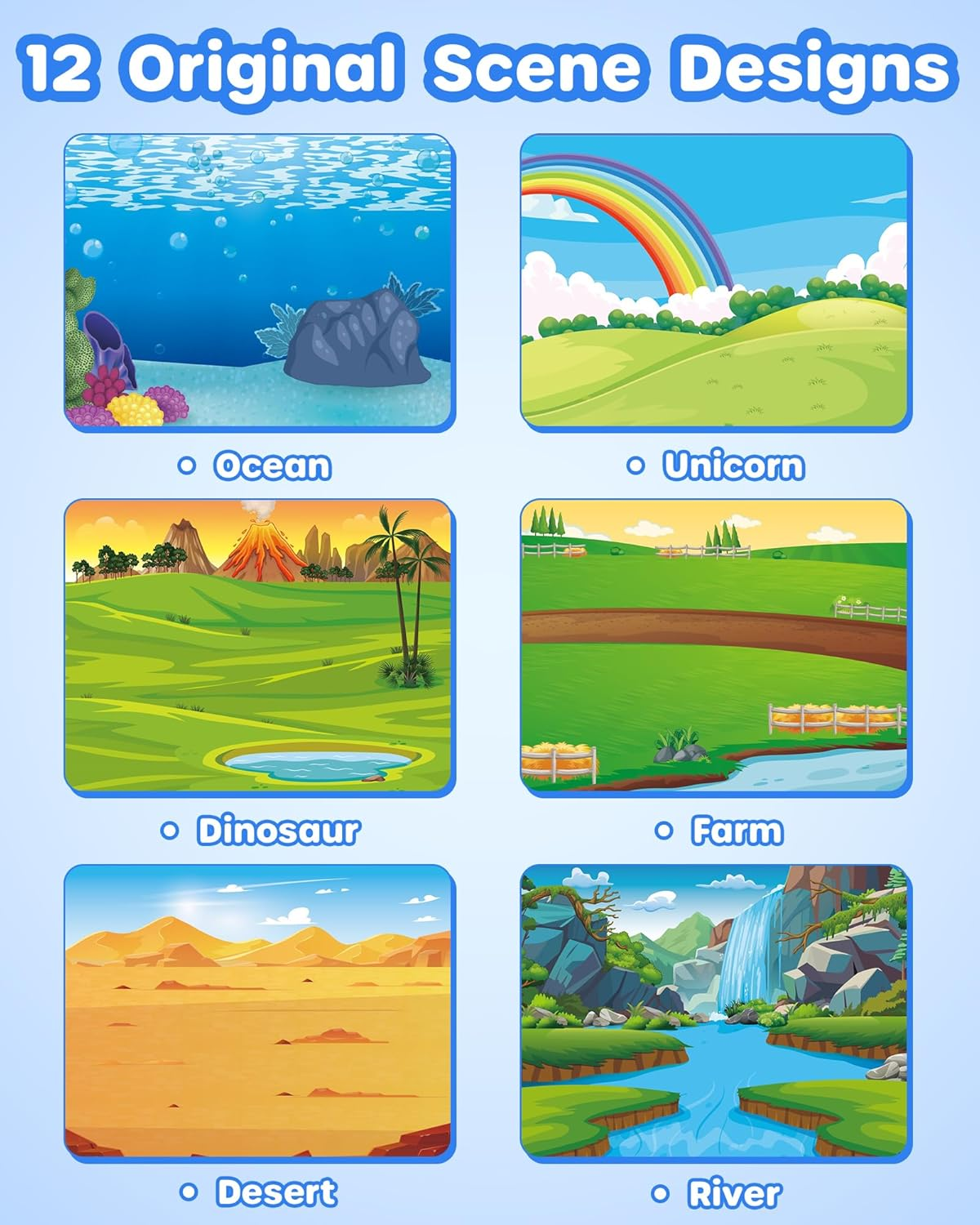 D-Fantix Animal Sticker Book for Kids, Dinosaur Unicorn Mermaid Farm 12 Unique Scenes and 500+ Stickers, Toddler Airplane Travel Road Trip Essentials Activity Book, Arts & Crafts Ages 3-8 image number 3