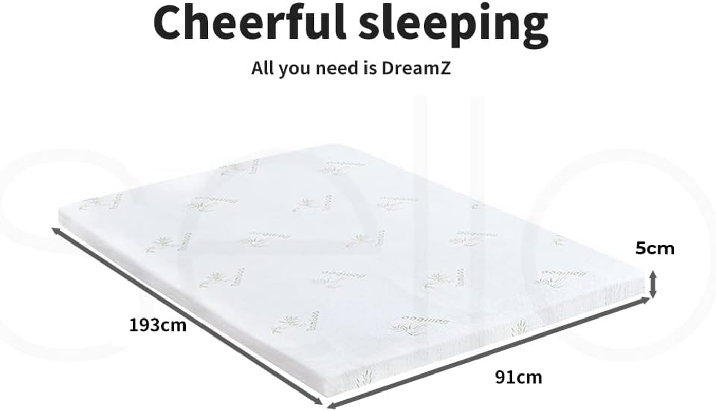 Dreamz Bamboo Fabric Cool Gel Memory Foam Mattress Topper, 5 Cm Thickness, Single