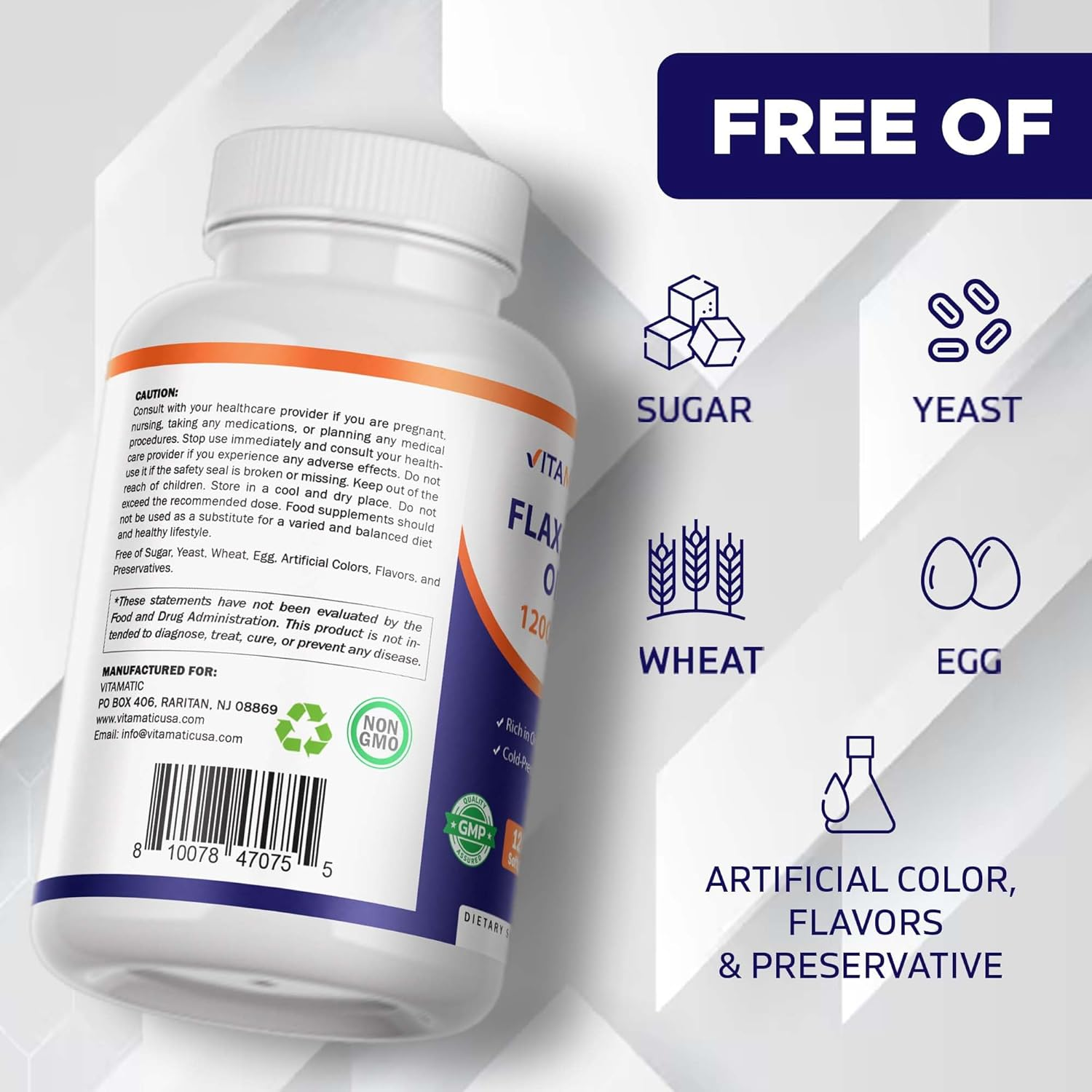 Vitamatic Flaxseed Oil 1200Mg 120 from Cold Pressed Flax Seed - 675 Mg of ALA Omega 3 Fatty Acids for Improving Heart Health image number 5