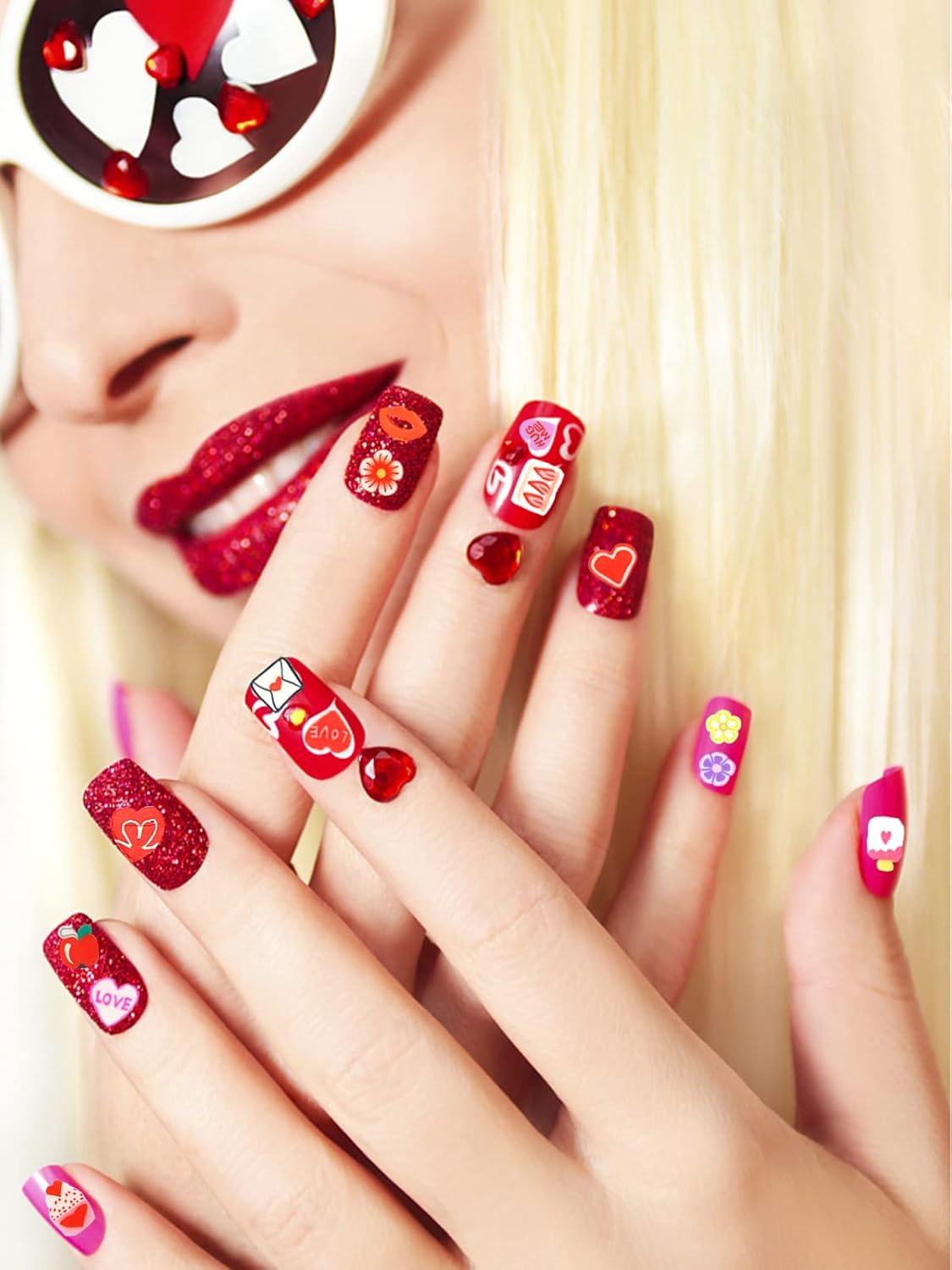 3 Boxes Valentine'S Day Nail Sequins Glitter, Wsimily 3D Flower Love Lips Star Envelope Valentine'S Soft Polymer Clay Slices for Acrylic Nails Design Valentine'S Day Gift Party Decoration image number 1