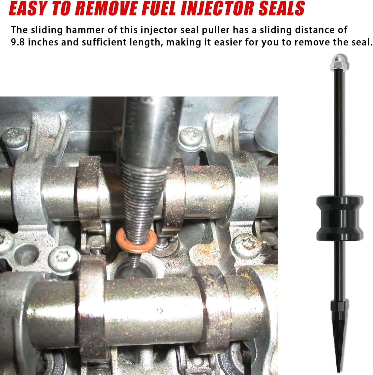 Xituanyuan Injector Seal Ring Puller Tool, Injector Seal Ring Remover for Removing Seal Ring (5-15Mm) with Slide Hammer image number 4