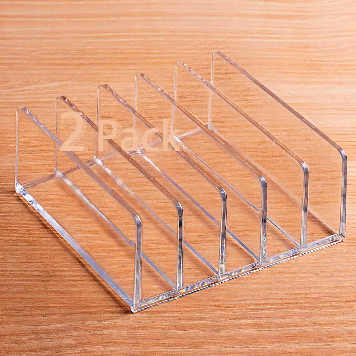 Halyuhn Acrylic Desk Organizer for Sorting Mail, Business Card 2 Pack, 5 Slot Mail Organizer Countertop, Clear Bill Money Divider for Cash Envelope, Acrylic Cell Phone Divider Holder for Charging image number 3