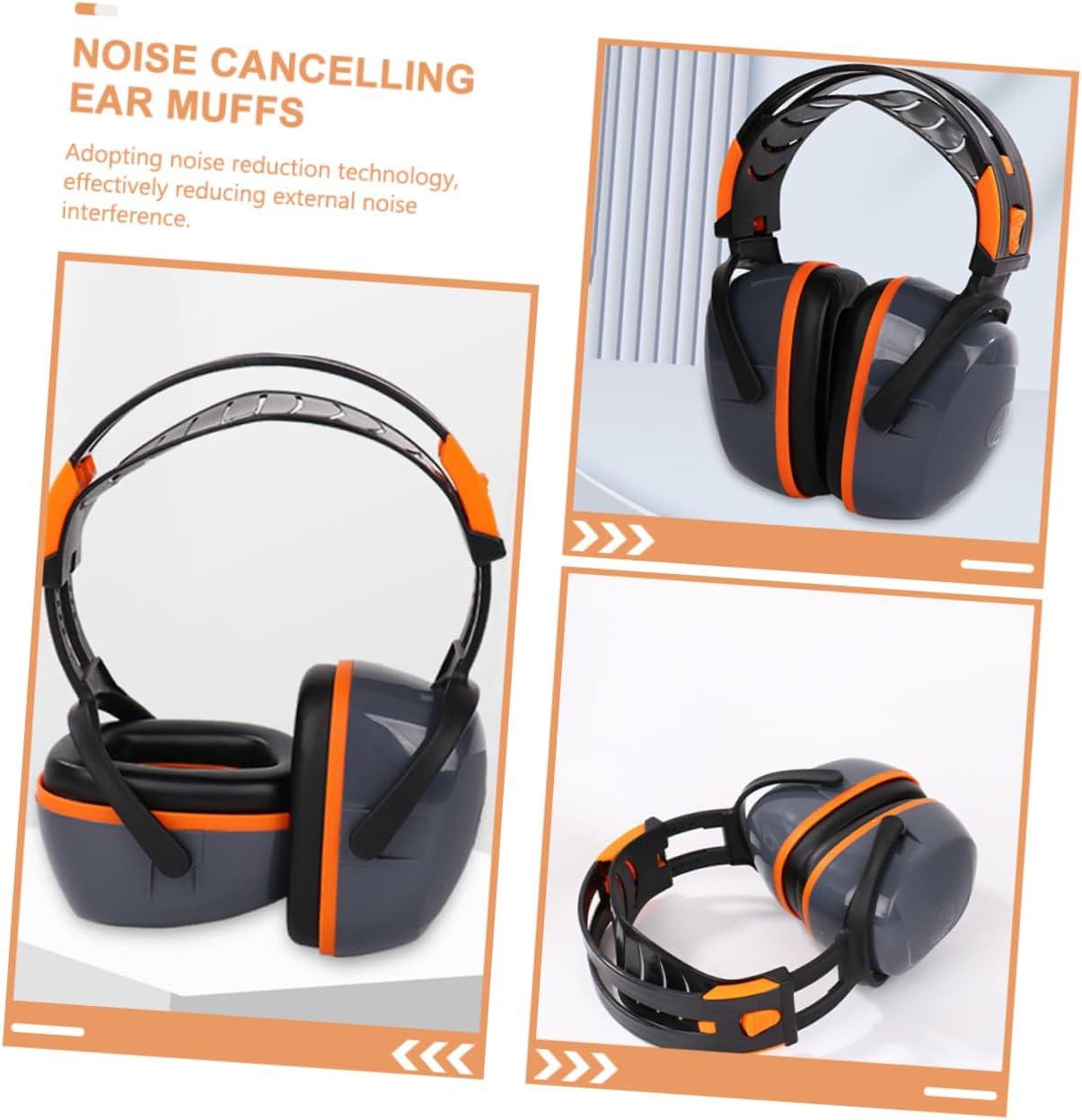 SEWACC Noise Reduction Headset over Ear Earmuffs Noise Cancelling Professional Hearing Protection for Sleep Study Work Comfortable Orange Gray Cushion image number 6