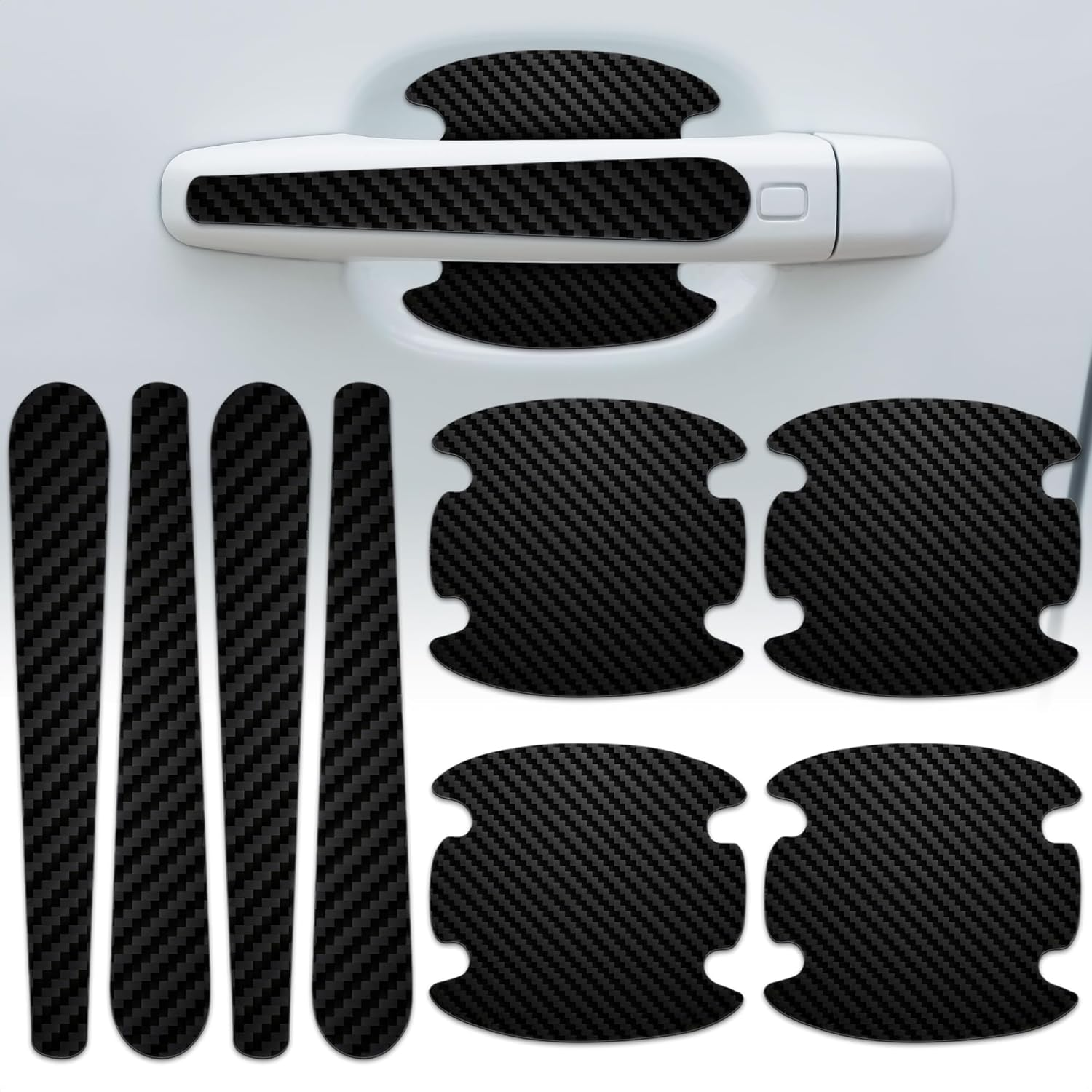 8Pcs Car Door Handle Protector - Stickers Door Handle Cover Carbon Fiber Vinyl Wrap Black Car Protector - Sticker Pack Protection Film for Cars image number 3