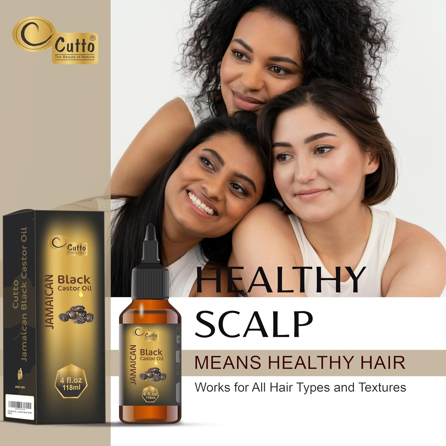 CUTTO -THE BEAUTY of NATURE Jamaican Black Castor Oil (4 Fl Oz/ 118 Ml),Traditional Handmade with Typical and Traditional Roasted Castor Beans Smell image number 2