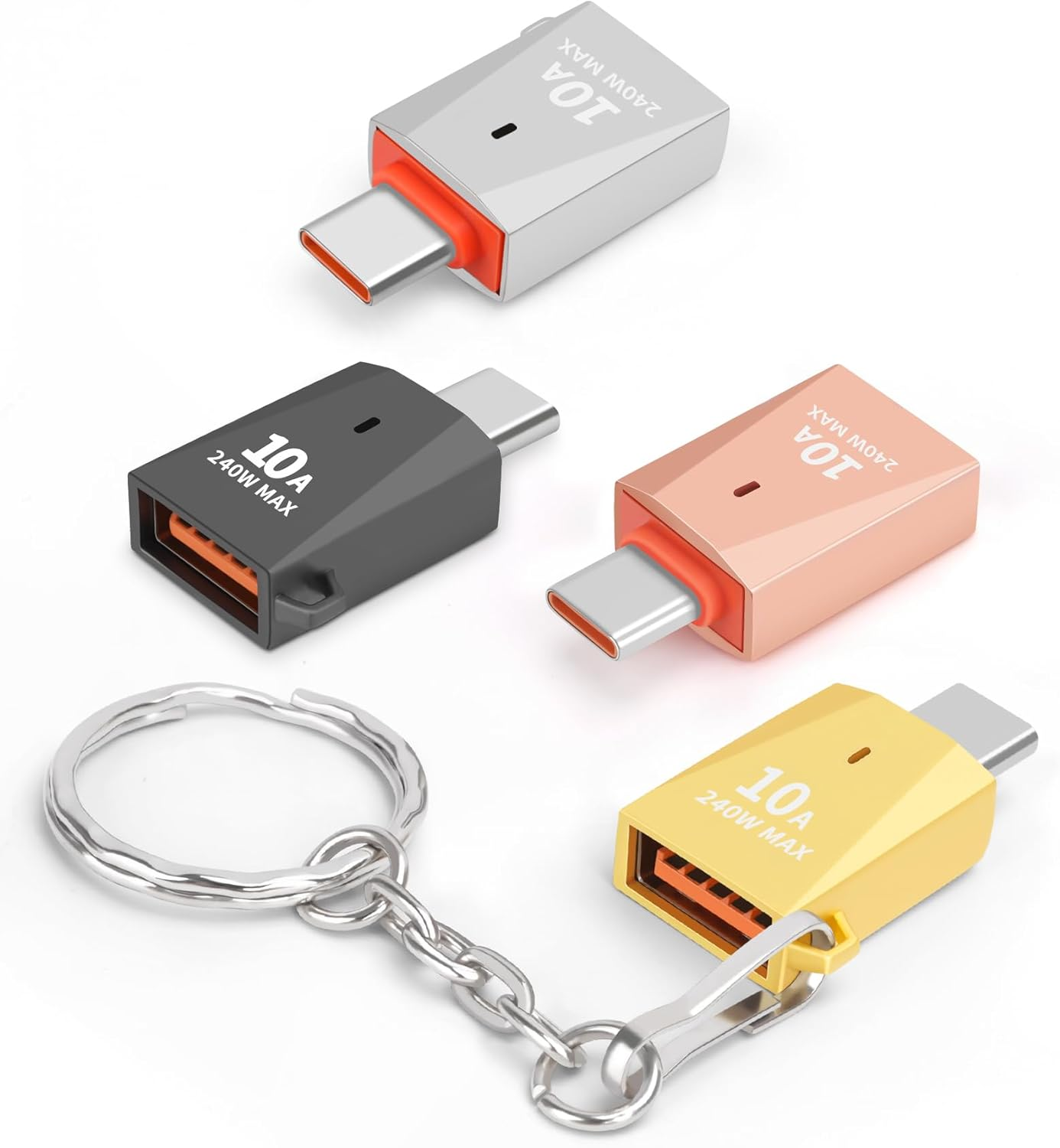AIYEEN Upgraded Zinc Alloy USB C to USB Adapter 4 Pack, Type C Male to USB 3.0 Female Converter, OTG Adapter with Keychain, Compatible with Ipad Samsung Galaxy Google Pixel (Mixed Color)