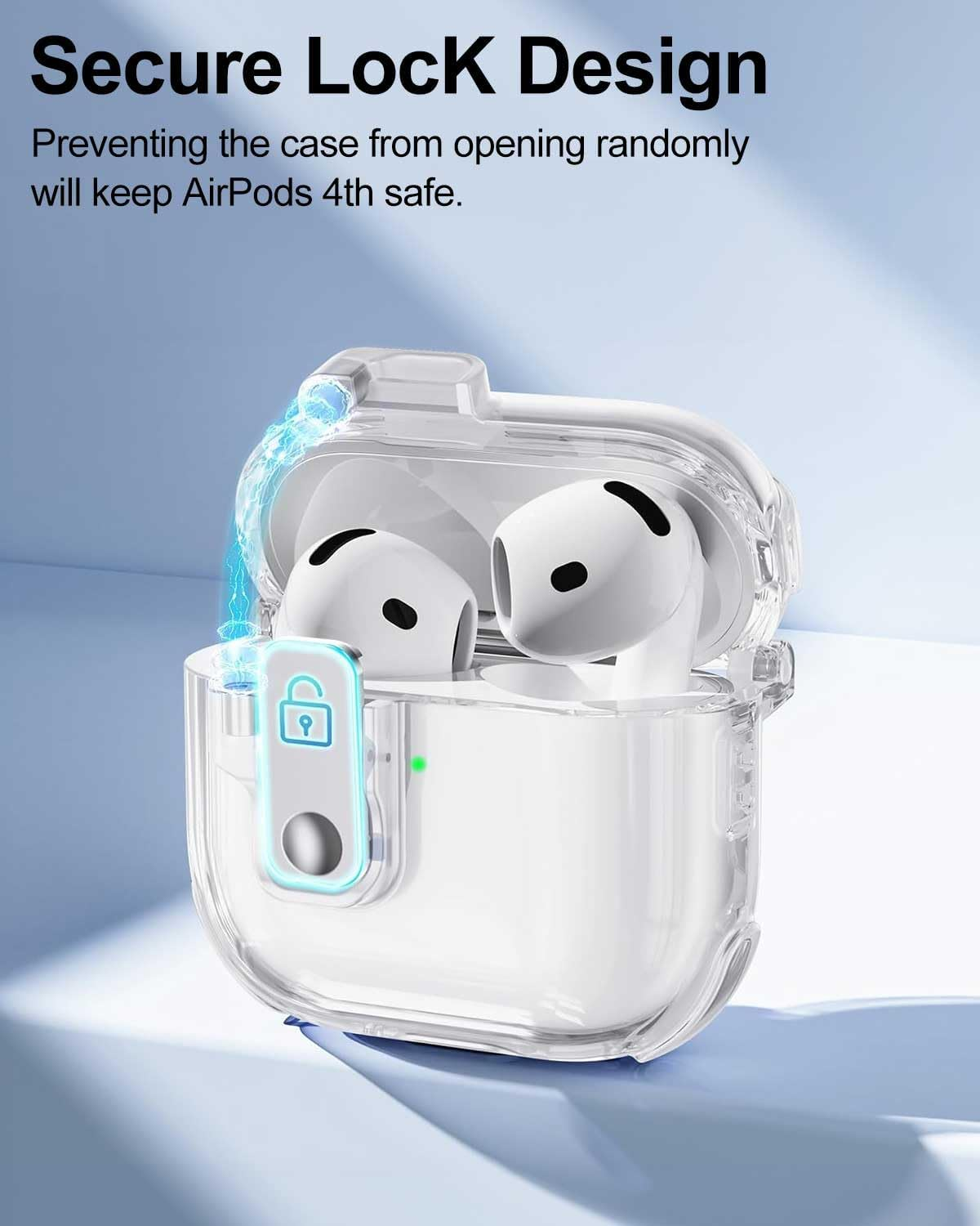 T Tersely Safety Lock Case for Airpods 4 with Cleaner Kit,Secure Lock Armor Shockproof Protective Hard Shell with Carabiner&Cleaner Kit - Transparent image number 1