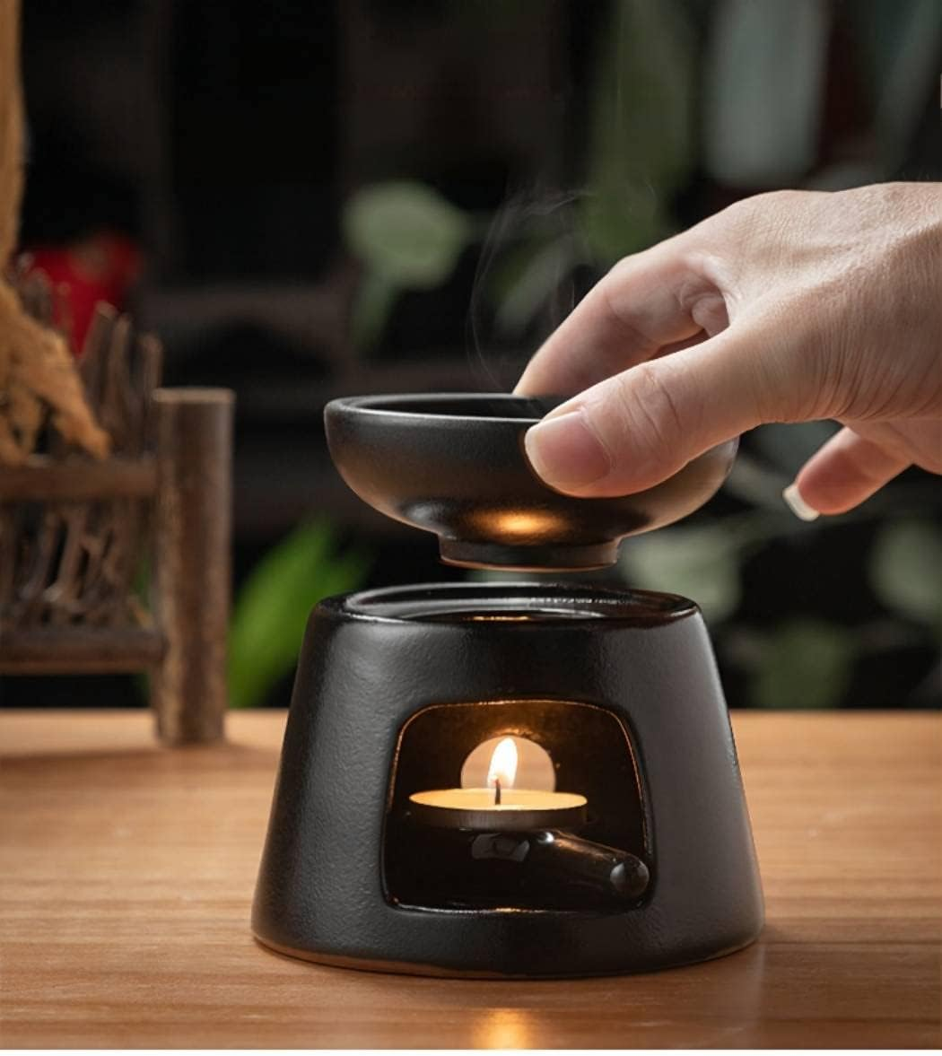 Hand Large Capacity Made Essential Oil Burner Wax Melt Burners, Aromatherapy Aroma Burner Ceramic Oil Diffuser Candle Tealight Holder Home Bedroom Decor Black image number 5