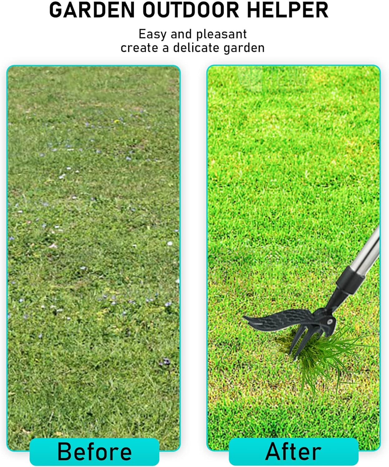 Weed Puller Tool, Manual Weeders Garden Tool Root Starter Eater Stand up Remover with Long Handle Easily Remove Weeds without Bending, Pulling, or Kneeling, Sliver (HGG0017) image number 6