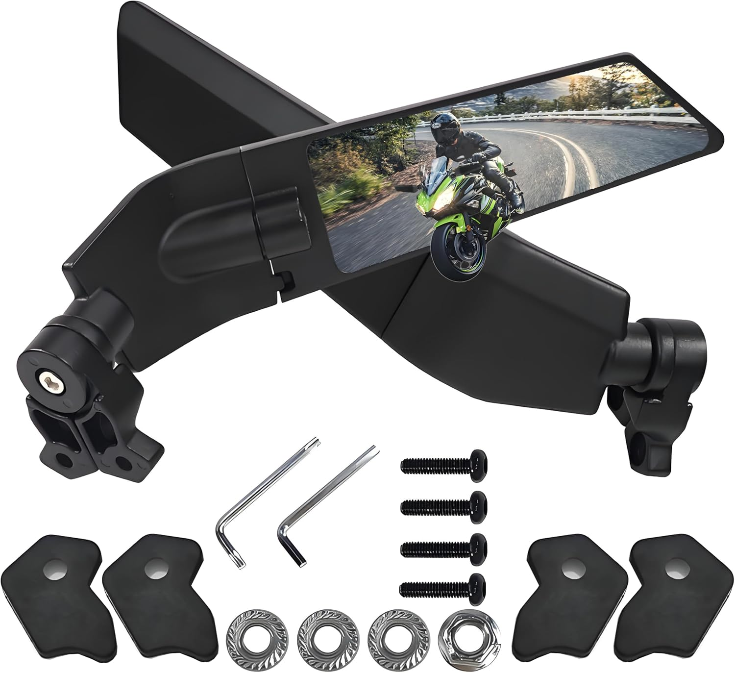 Motorcycle Side Mirrors, Adjustable Stealth Mirrors Fit for 2018-2023 KAWASAKI Ninja 400/650 ZX10R/ZX6R/ZX-636 Honda CBR600RR/CBR1000RR Wind Wing Mirror Rotating Black image number 4