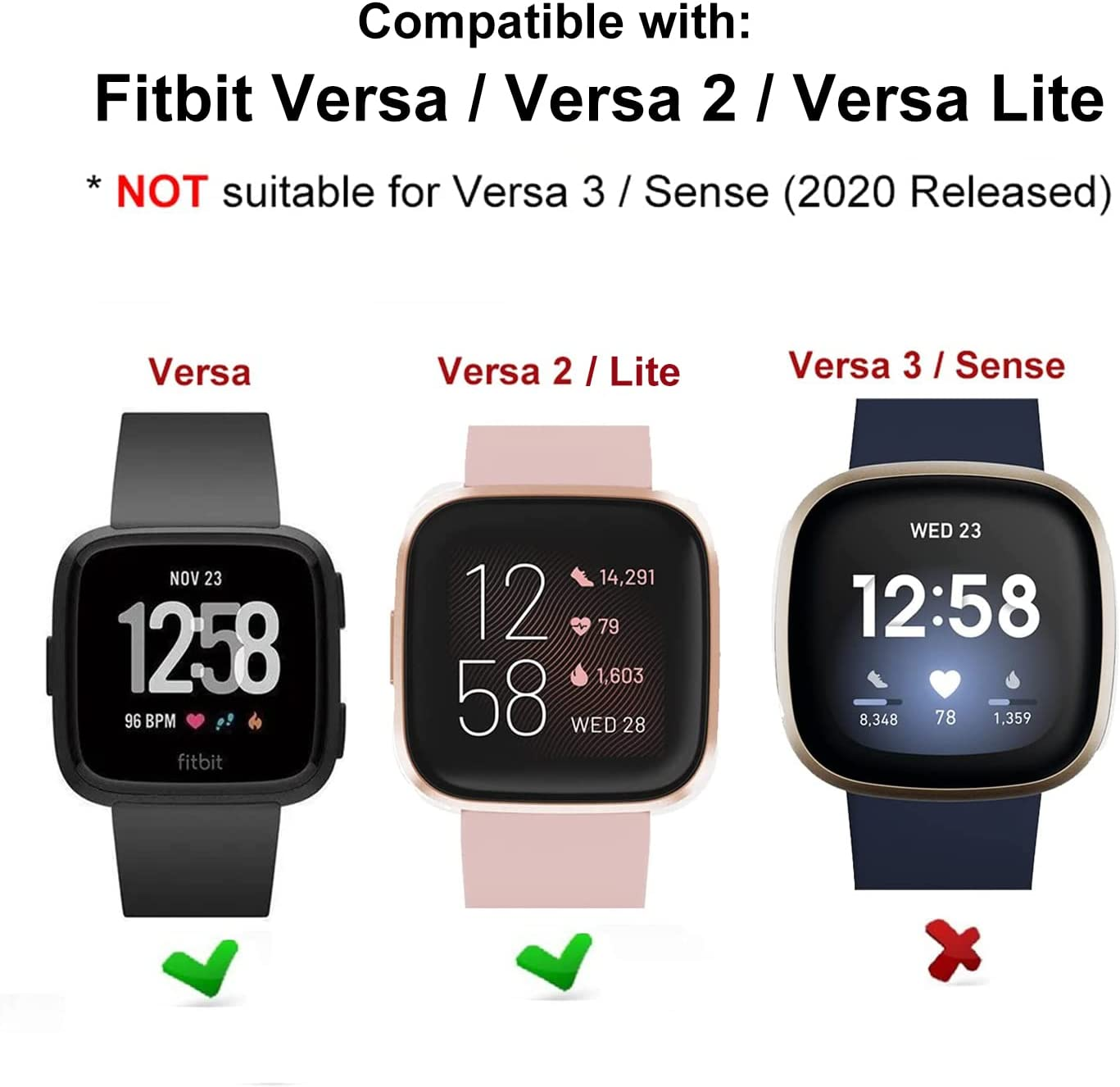 Bands Set for Fitbit, T Tersely Band Strap for Fitbit Versa 2 / Fitbit Versa/Versa Lite, Adjustable Sport Bands for Women Men, Soft TPU Replacement Silicone Bands Fitness Sport Bracelet Straps image number 5