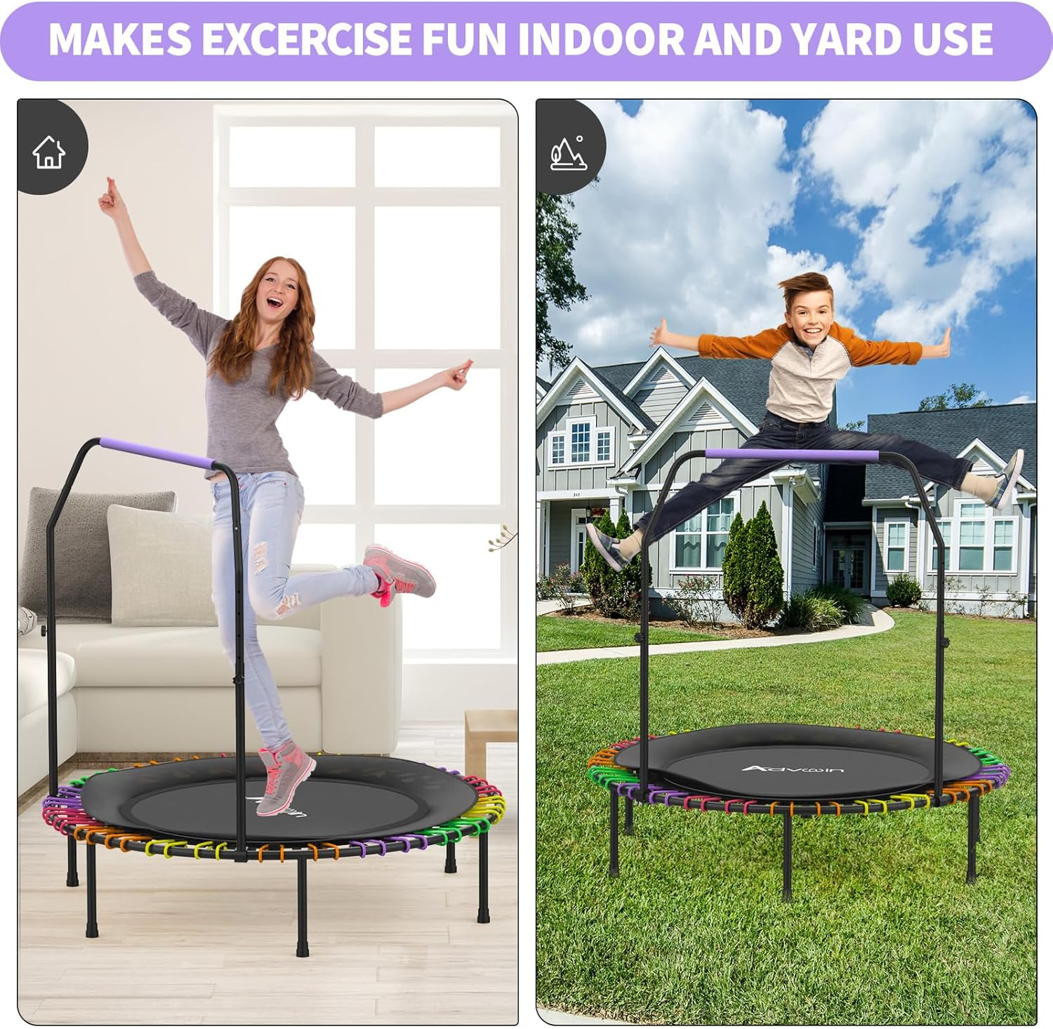ADVWIN Mini Trampoline Rebounder 40"/48" Foldable Fitness Trampoline for Adults and Kids Max Load 150Kg - 48 Inch image number 4