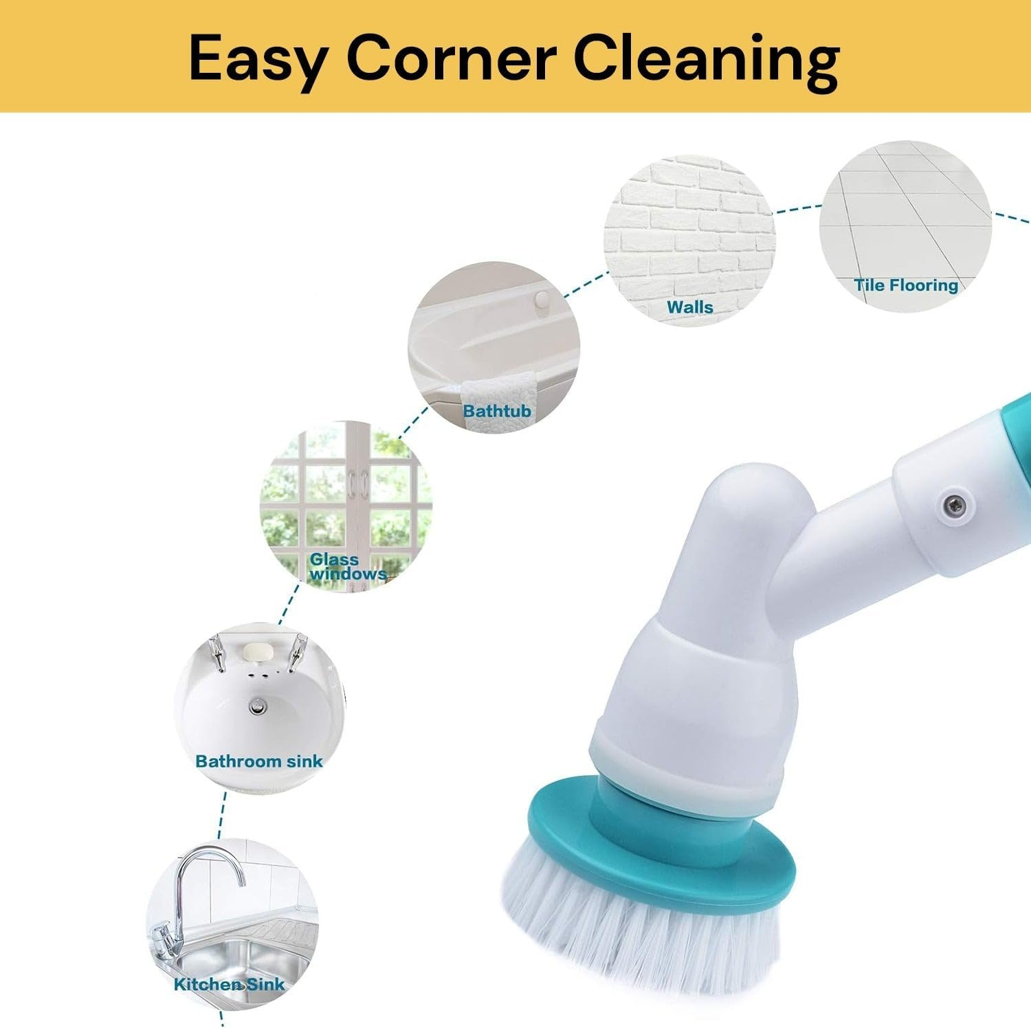 EZONEDEAL 360&deg; Rotating Electric Spin Scrubber, Multi-Purpose Surface Cleaner with 3 Replaceable Brush Heads and 1 Extension Arm for Bathroom, Tile, Floor, Tub, Shower, Bathtub & Kitchen Car Scrubber image number 1