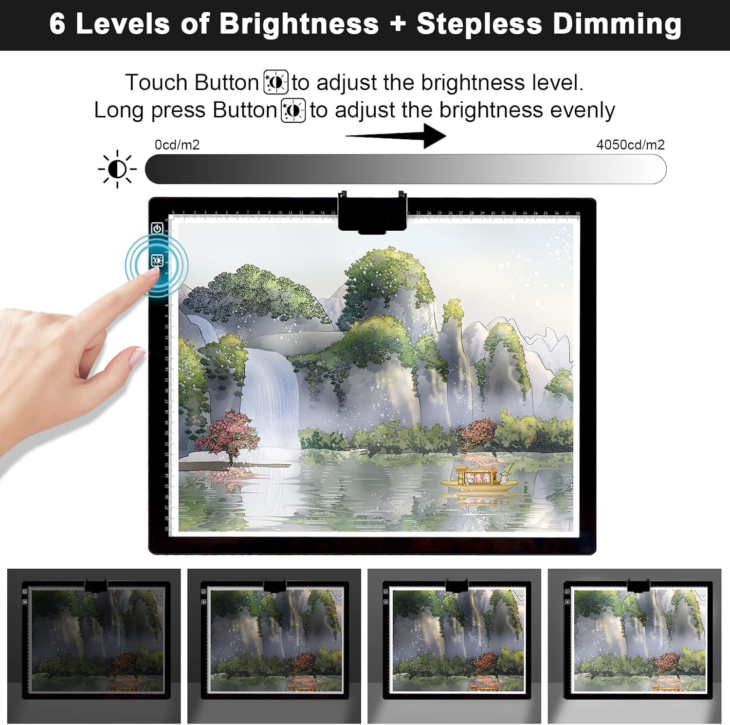 ASRAS A3 Led Light Pad with Carry Bag , 2500Mha Battery Powered , 3 Colors Stepless Dimmable 6 Levels of Brightness Light Box Tracing Light Box for Diamond Painting ,Built-In Stand, Magnet Clip image number 2
