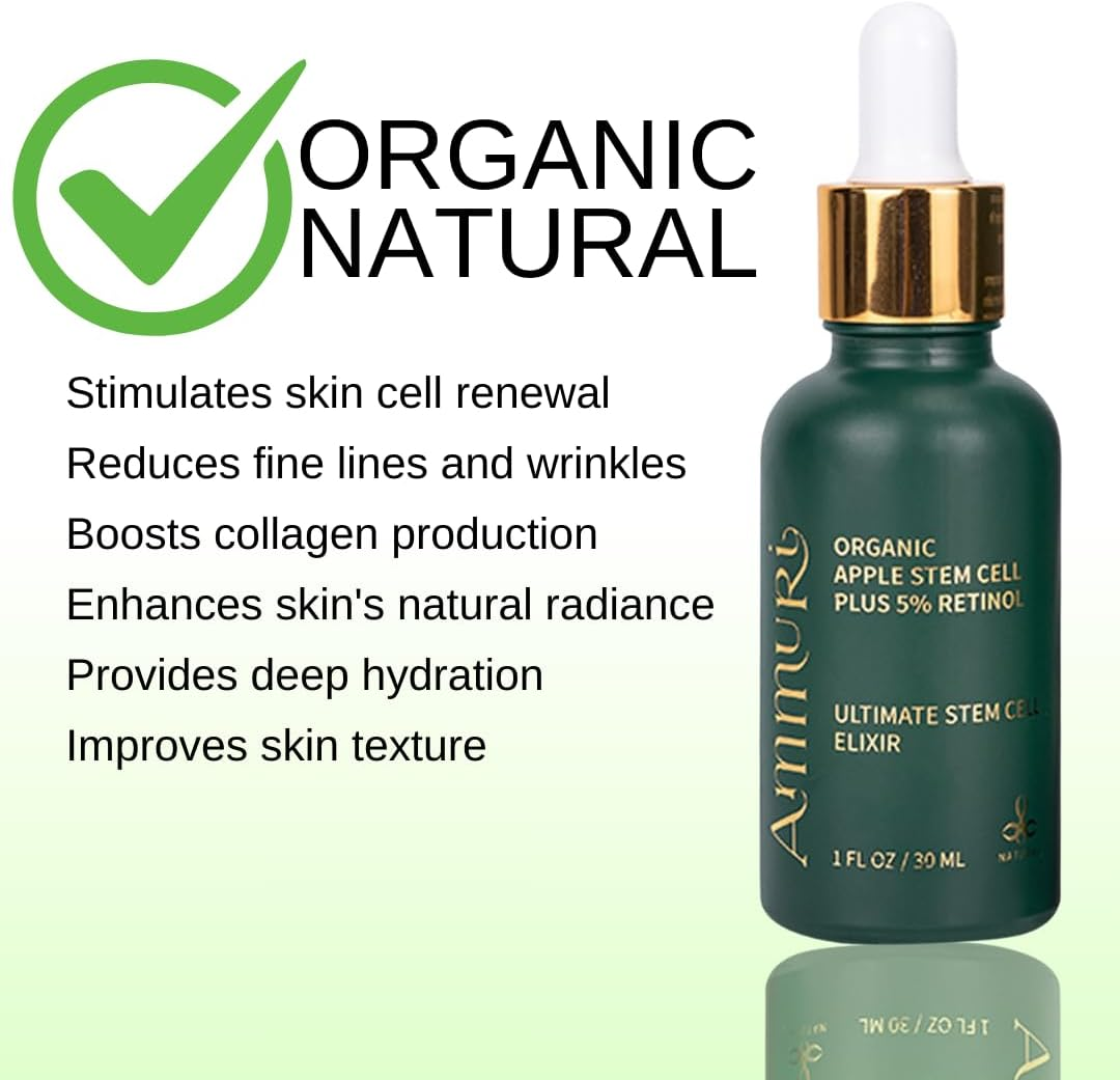 Ammuri 24-Hour Retinol Serum 5% + Apple Stem Cell Rejuvenating Face Serum with Vitamin C for Anti-Aging, Hyperpigmentation, Mature Skin Wrinkles, Dark Spots & Glowing Skin &ndash; 30Ml image number 1