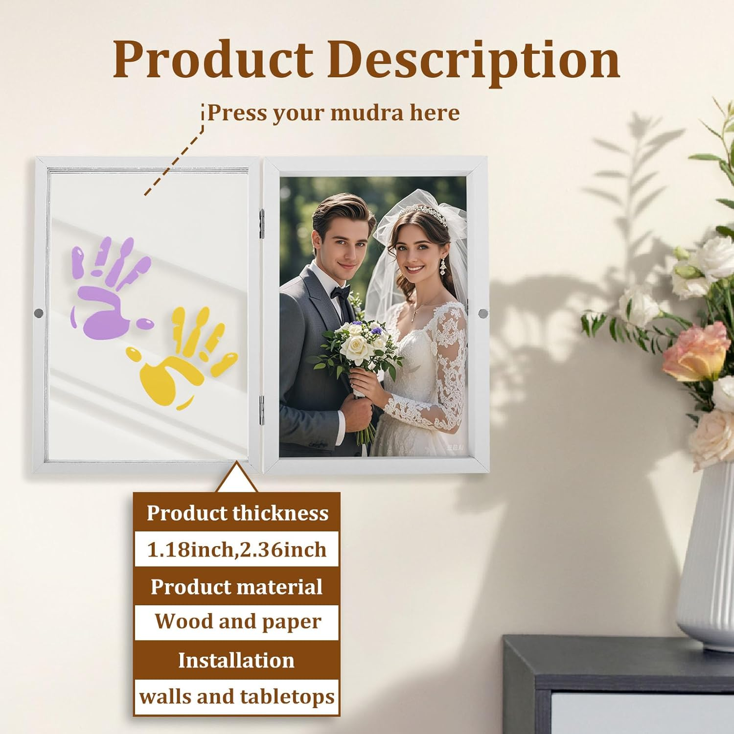 Family Handprint Kit，Diy Baby Hand and Footprint Kit, Significative DIY Craft Keepsake Frame, Memorable Hand Print Photo Frame for Parent Kid Home (White)