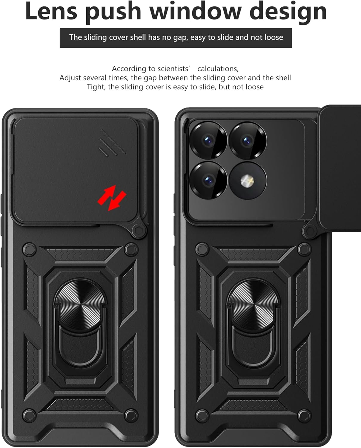 ESTH&reg; Case for Xiaomi Poco F6 Pro 5G with Slide Camera Cover [Camera Protection] [Ring Stand] [Case Compatible with Magnetic Car Mount] Shockproof Mobile Phone Case, Blue - Black image number 5