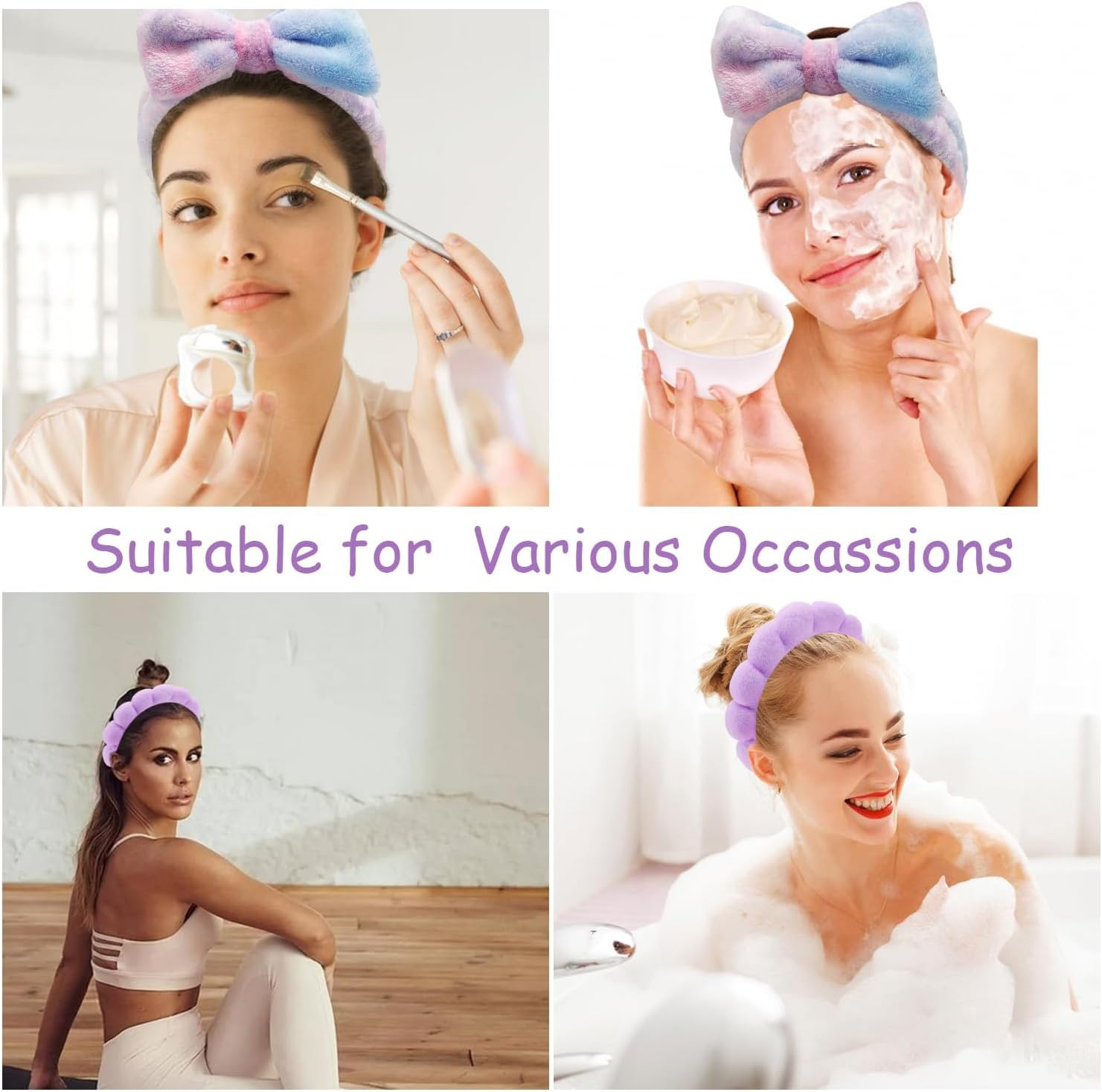 Spa Headband Set for Women, Make up Hair Band with Wrist Wash Band and Hair Clip, Make-Up Hairband, Sponge Headband, Skincare Headband, Stylish Gifts, Hair Accessories for Women Girls image number 3