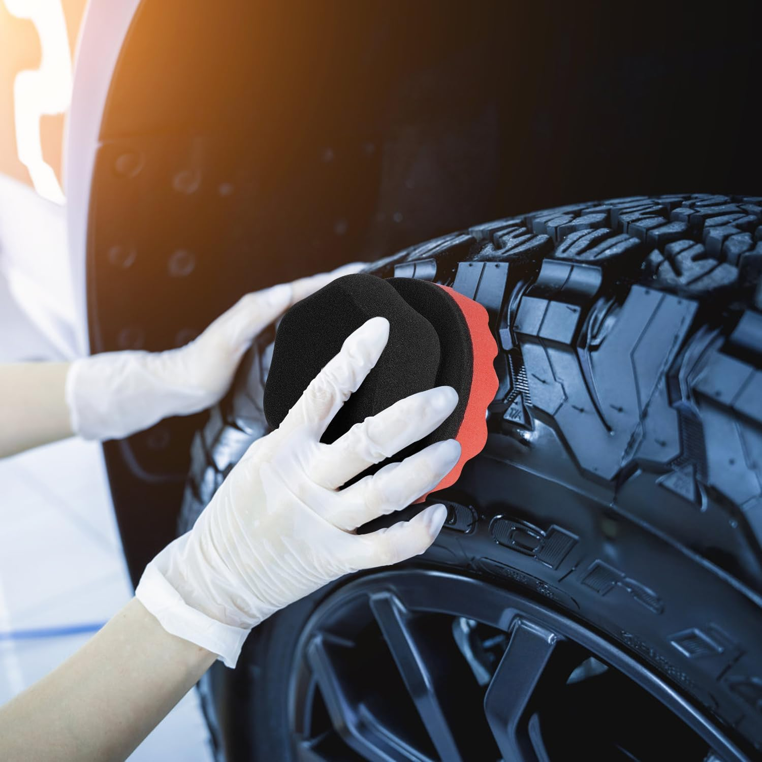 2 Pack Large Tire Shine Applicator Pad, Tire Hex Grip Applicator, Tire Shine Car Detailing Foam Sponge Tool, Reusable Car Cleaning Supplies after Car Wash Tire Cleaner for Applying Tire Shine - Red And Blue image number 3