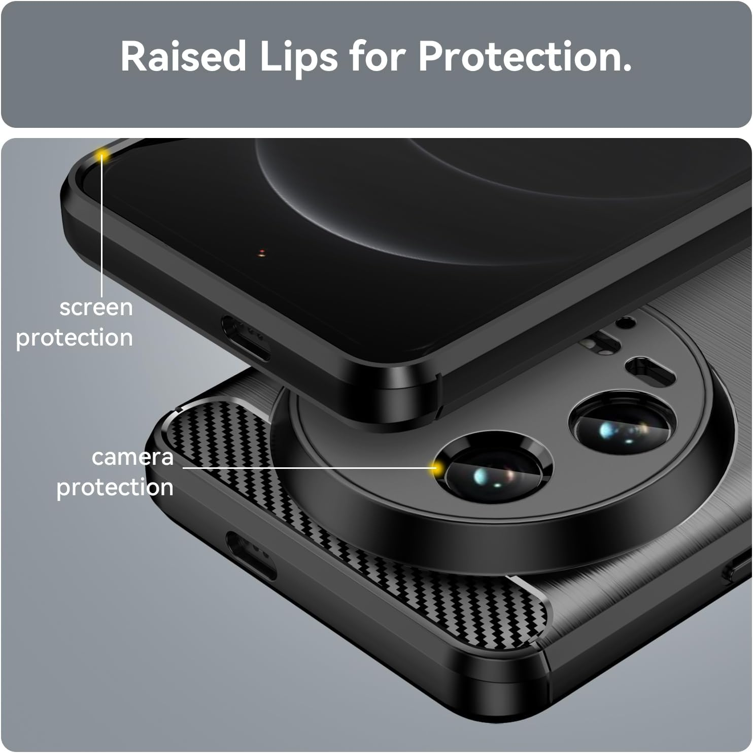 Wookfiss Case for Xiaomi 14 Ultra Carbon Fibre Material Design Silicone TPU Flexible Shockproof Protective Case Compatible with Xiaomi 14 Ultra Black image number 4