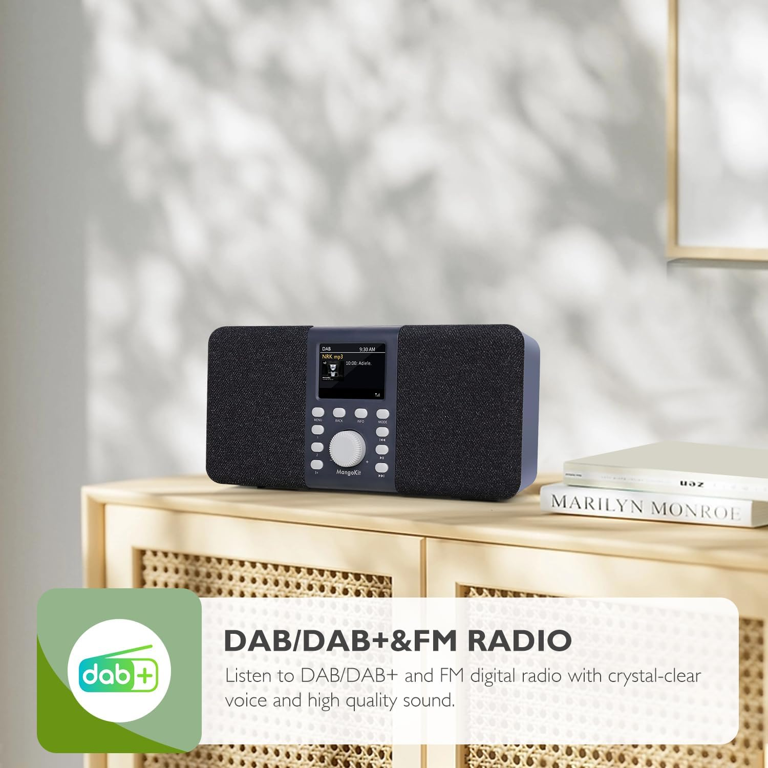 MD5 DAB DAB+ FM Digital Stereo Sound Radio, Portable, 20 Presets Stations, Headphone Port, Wireless Speaker - Dark Grey image number 2