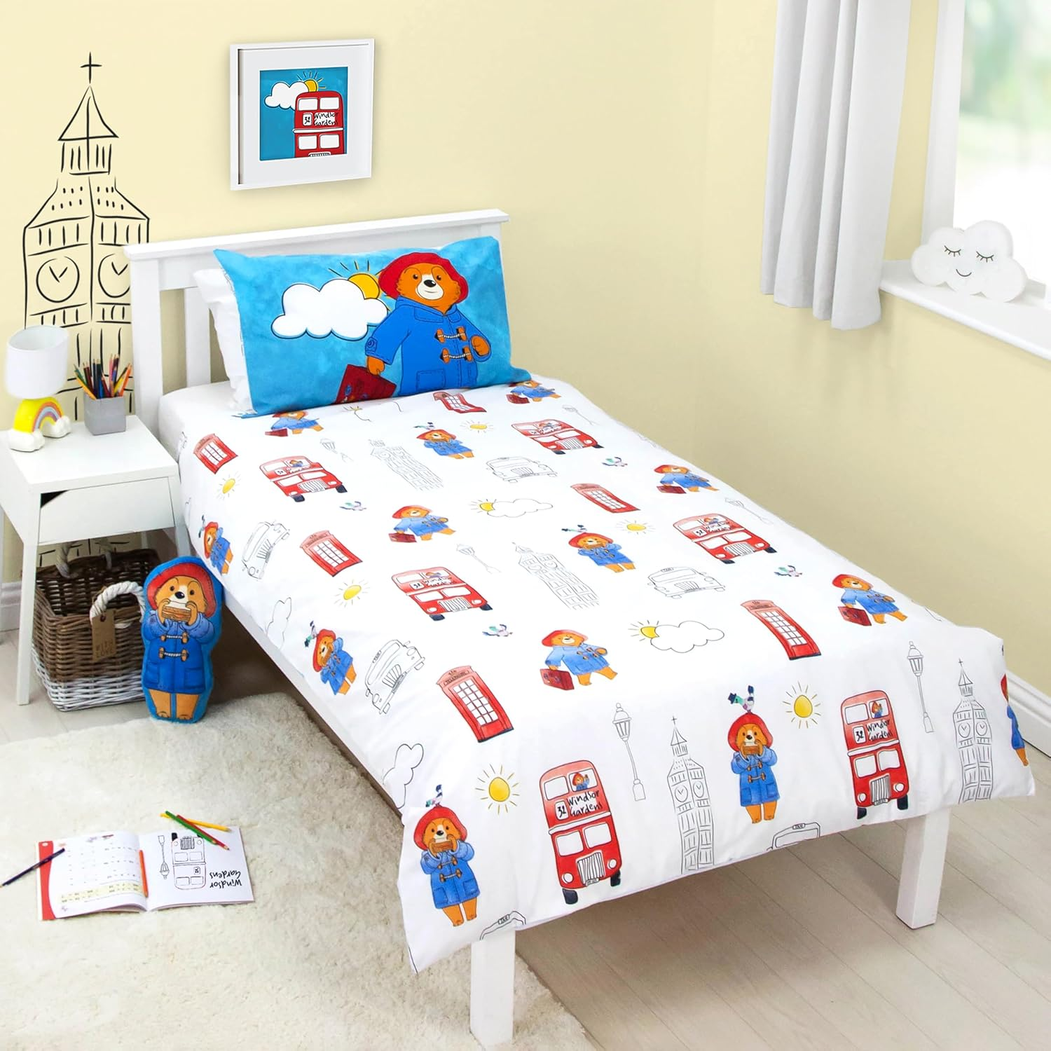 Character World Official Paddington Bear&trade; Single Duvet Cover Set | 2 Sided Reversible Station Design | Matching Pillowcase | Single Bed Set | White and Blue, Polycotton image number 3
