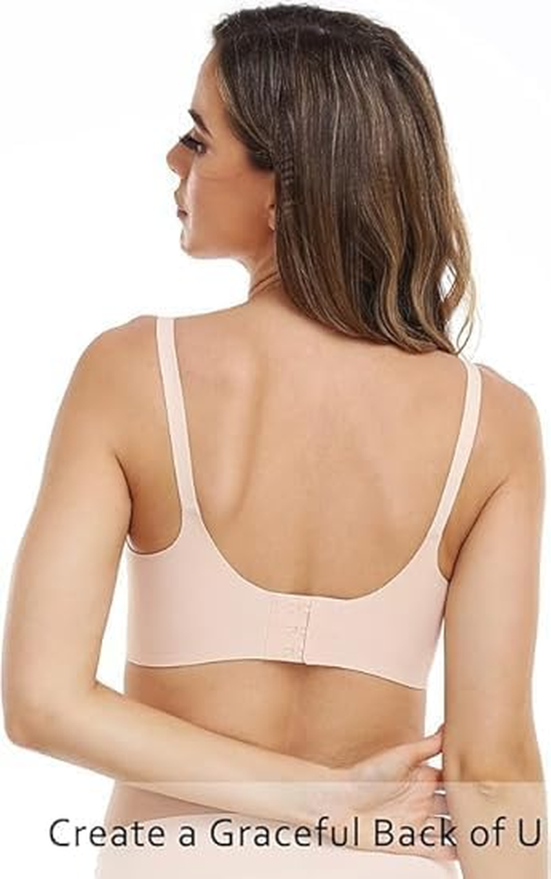 Smooth Nursing Bra &ndash; Seamless Maternity Bra, Wireless Breastfeeding Bra with Extra Extender, V-Neck Design & W-Support, Comfortable for Pregnancy, Bra Ultra Comfort Pregnancy Sleep Bralette （L) image number 4