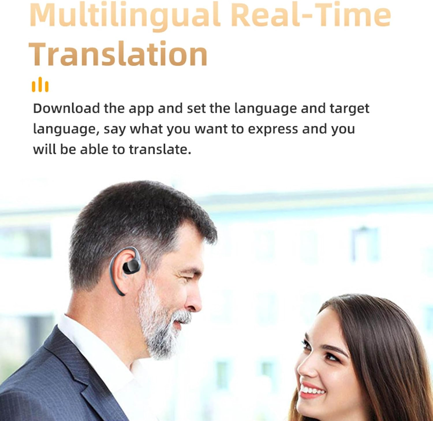 Language Translator Earbuds, Bluetooth Wireless Real Time Translator Earphone, Noise Reduction Translator for 144 Languages Online, for Business Travel Learning (Black) image number 2