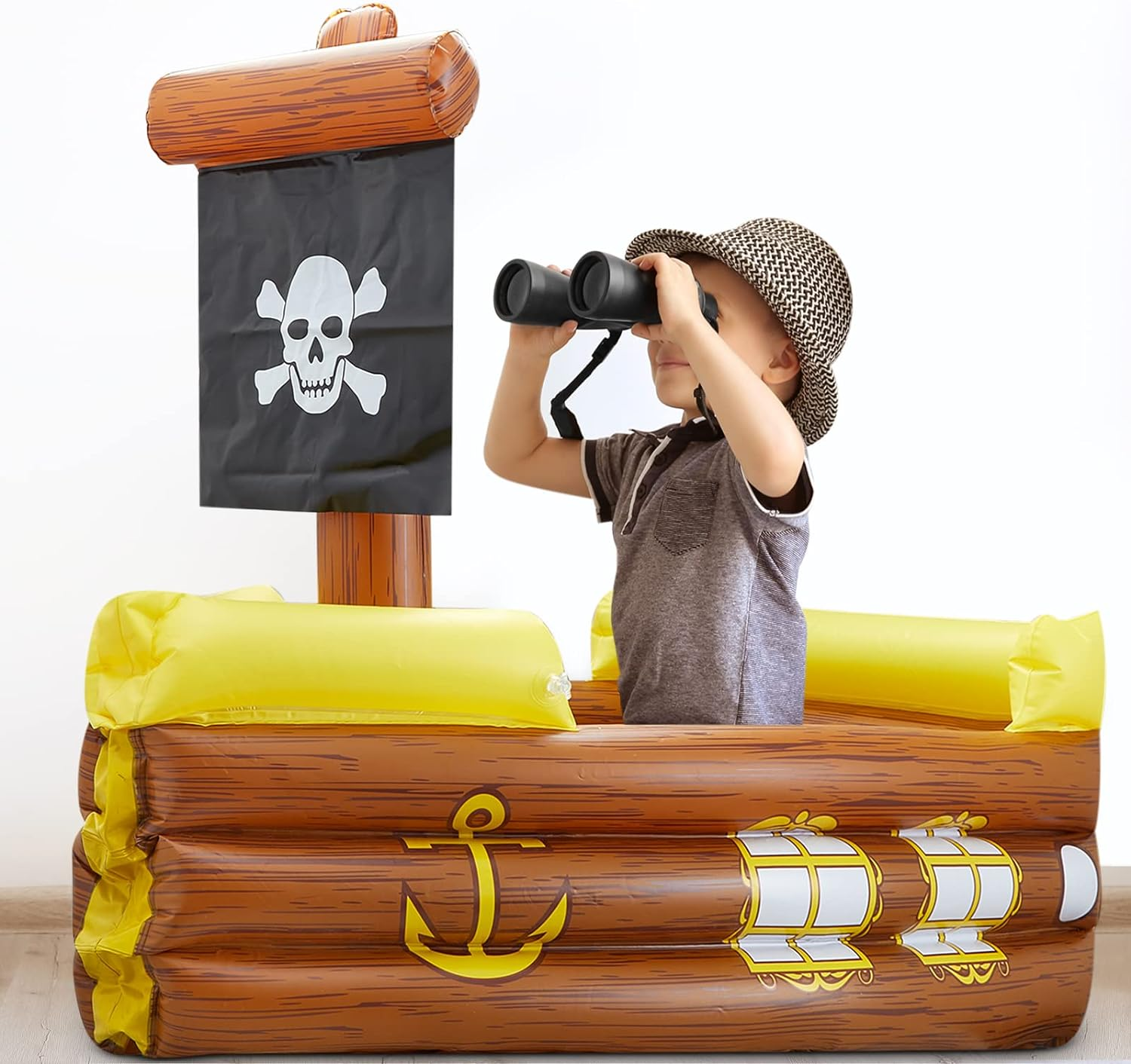 Cunhill 2 Pieces Inflatable Pirate Ship Cooler Inflatable Cooler for Halloween Pirate Ship for Food Beverage Serving Bar Pirate Party Decorations Birthday Pool Party Supplies image number 3