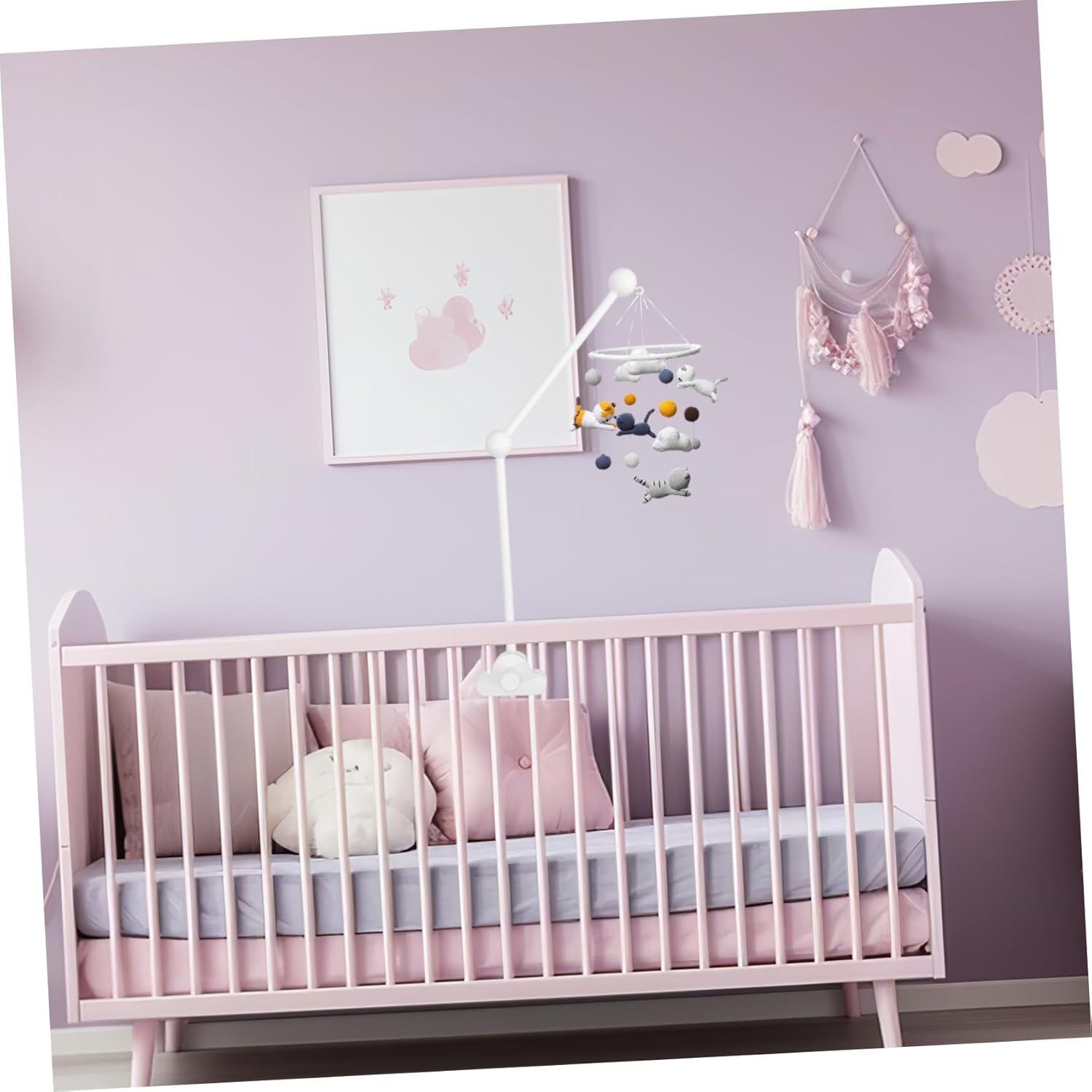 Bed Bell Bracket Musical Mobile Arm for Crib Sturdy Wooden Stand Cloud Base Easy Assembly image number 4