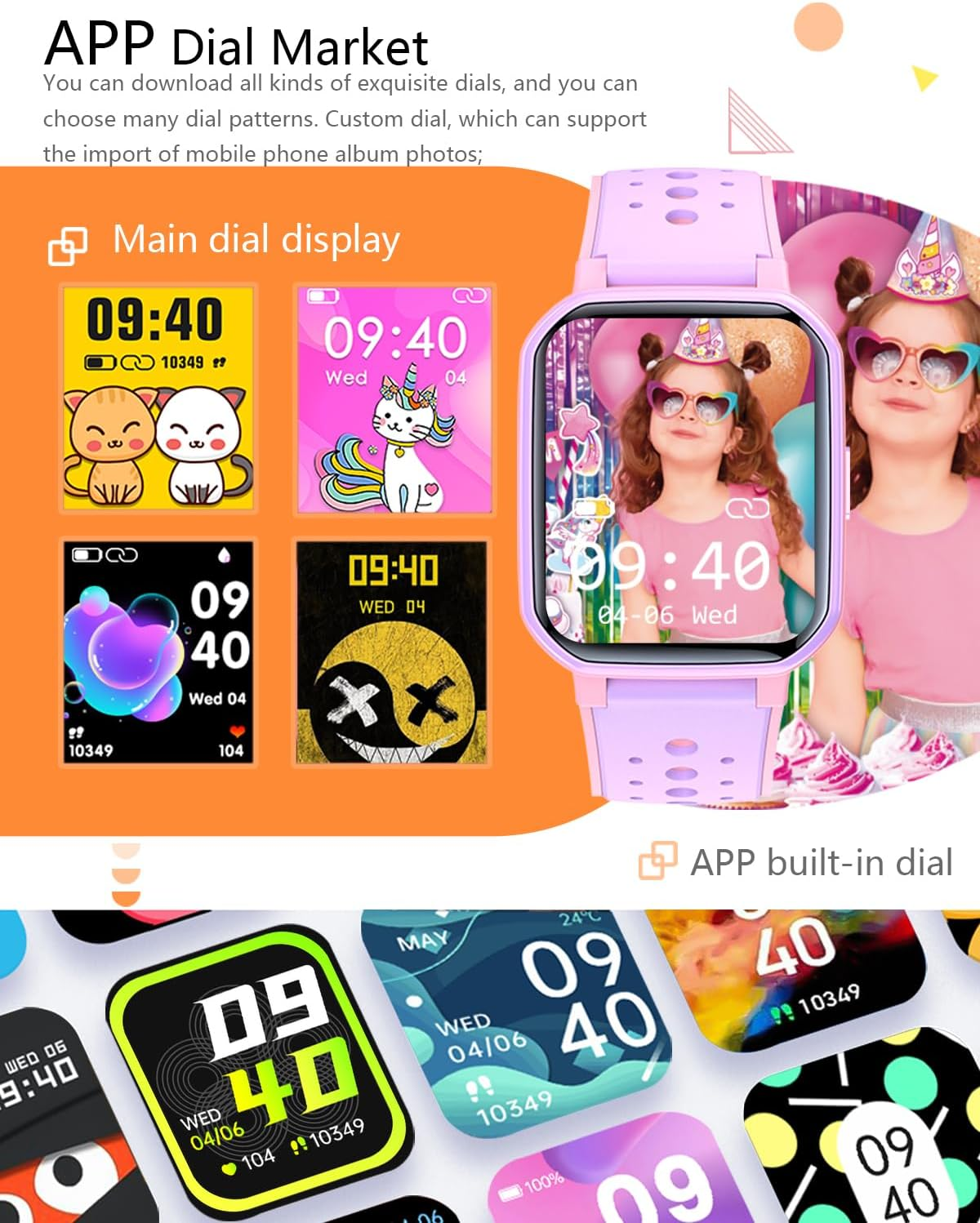 Fitness Tracker Smart Watch for Kids, 1.54'' Smartwatch with Puzzle Games, Pedometer, Heart Rate, APP Control, Sleep Monitor, Alarm Clock, Calorie Step Counter, Birthday for Girls Boys 6-14 (Pink) image number 5