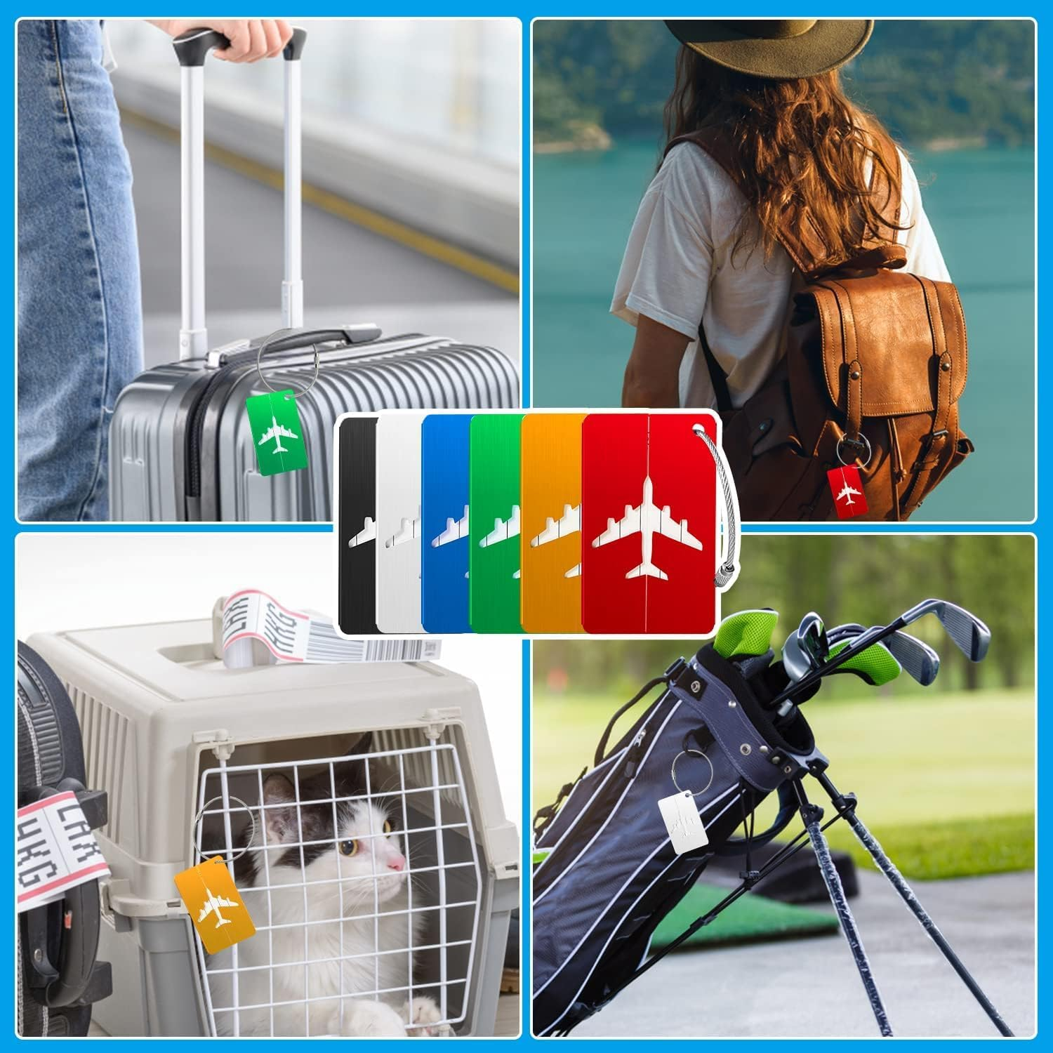 Luggage Tags for Suitcases Aluminum 6 Pack with Stainless Steel Loop, Suitcase Tags with Name ID Card Perfect to Quickly Spot Travel Essentials Backpacks Bags Baggage image number 5