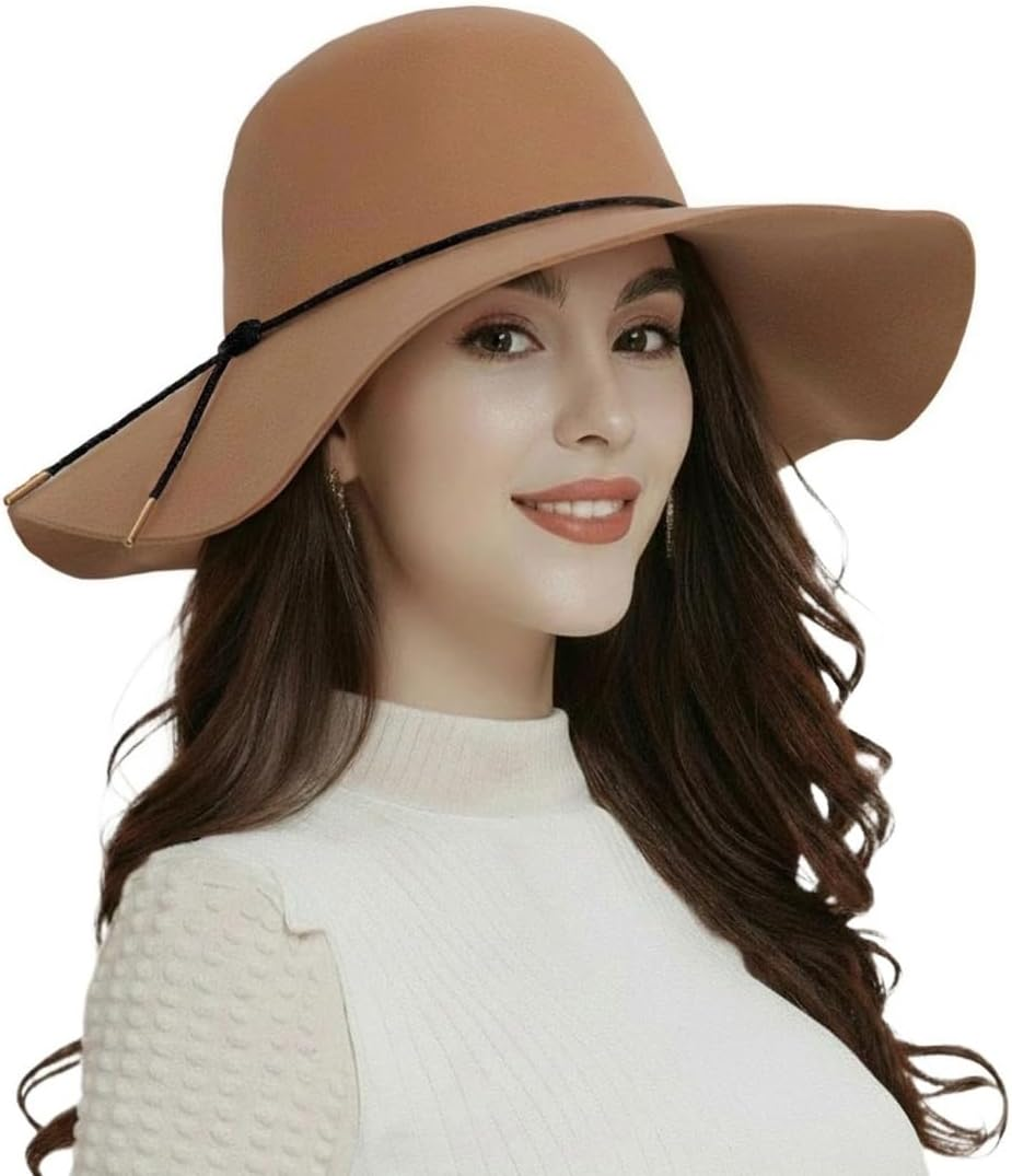 ASSQI Women'S 100% Wool Foldable Wide Brim Retro Fedora Floppy Felt Bowler Hat