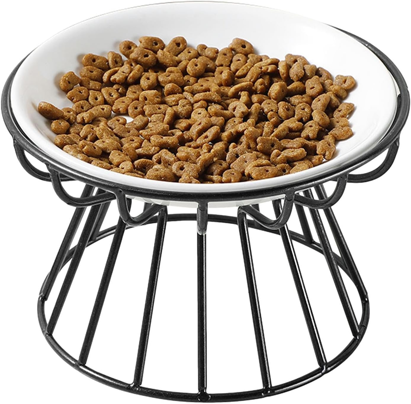 Elevated Cat Food Bowl - Ceramic Whisker Friendly Ceramic Elevated Pet Foods Bowls, Cat Bowl with Metal Stand | Kitten Dish Pet Food and Water Feeding Station for Indoor Kitty Small Dog