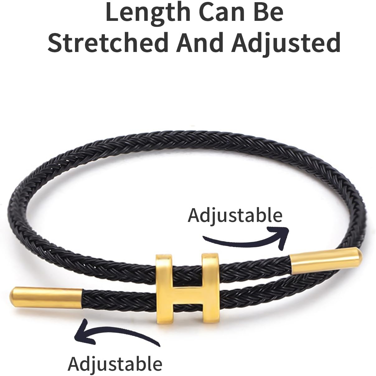 Simple Titanium Rope Steel Wire Bracelet with Adjustable Design Polished H Shape Clasp Bracelet Outdoor Casual Minimalist Fashion for Women Men (Black) image number 6