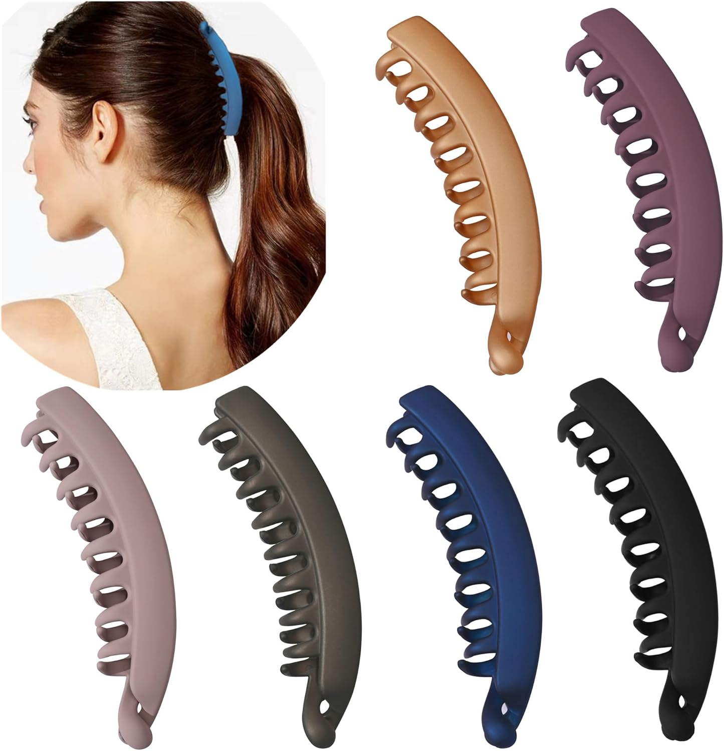 Pack of 6 Large Banana Clips Colourful Banana Hair Clip for Thick Hair, Non-Slip Ponytail Holder Clip for Women and Girls